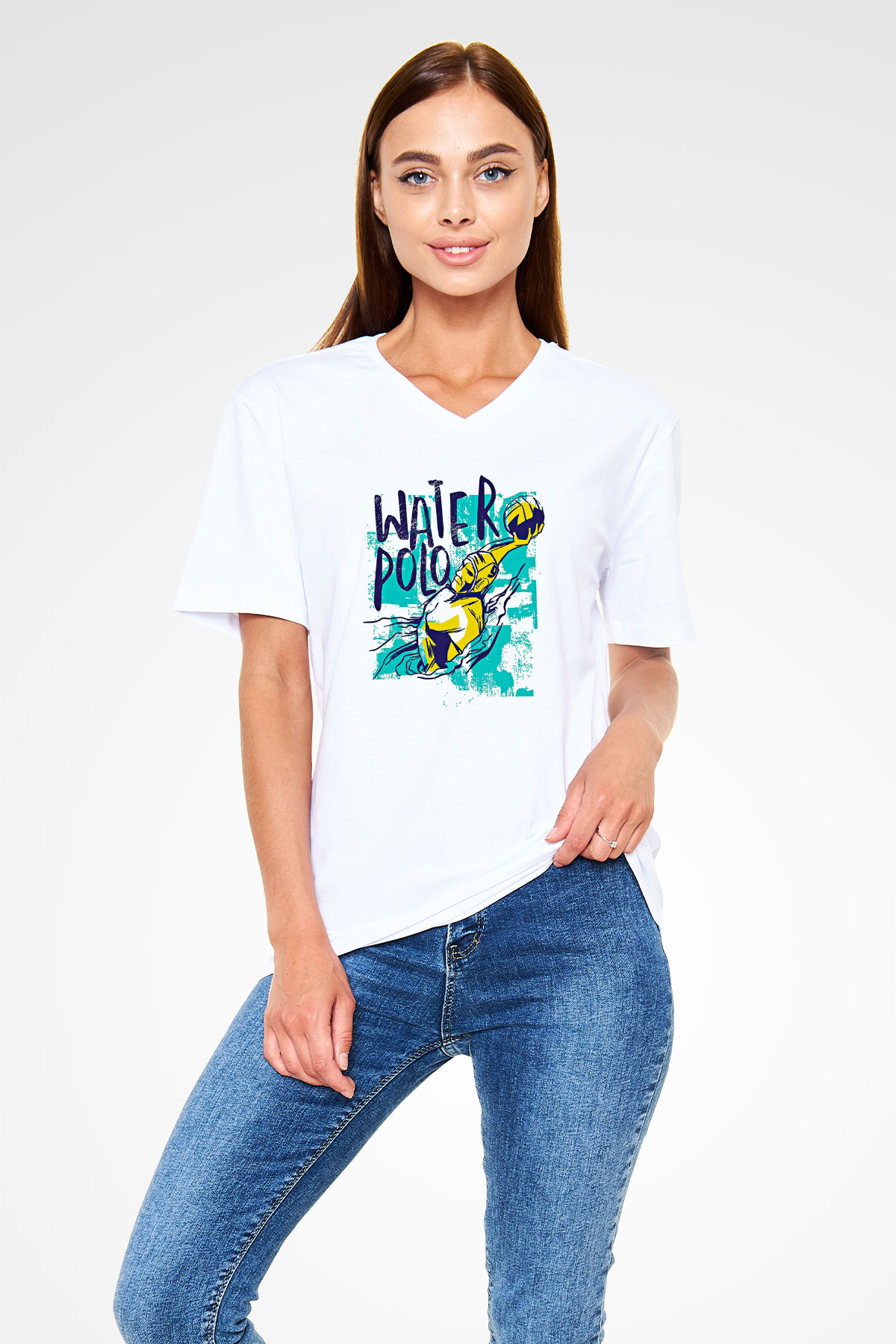 Su Topu Baskılı Unisex V Yaka Tişört - Tshirt