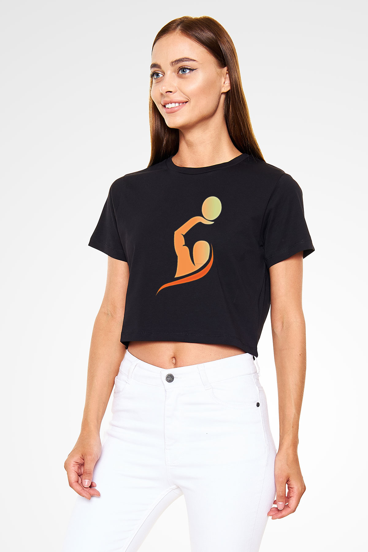Su Topu - Water Polo Baskılı Crop Top Siyah Kadın Tişört - Tshirt