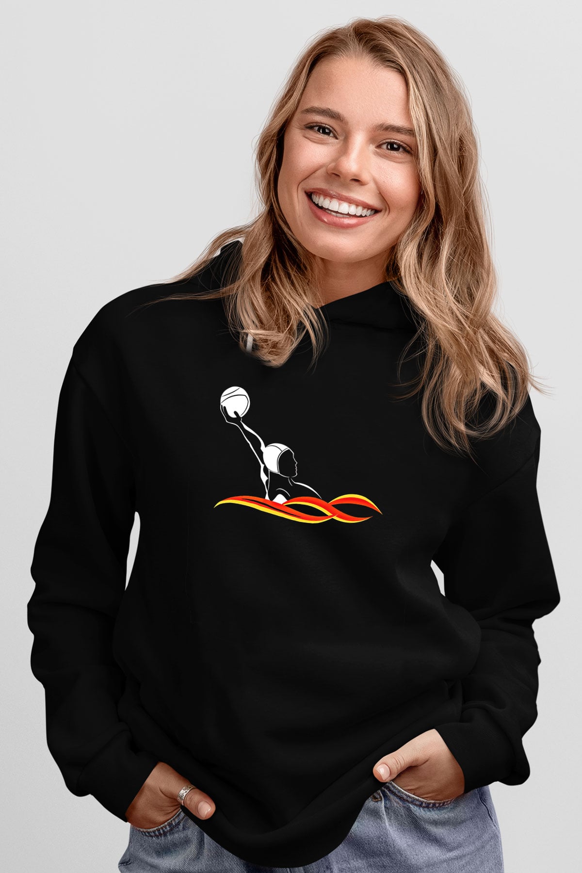 Su Topu - Water Polo Baskılı Unisex Siyah Kapüşonlu Sweatshirt