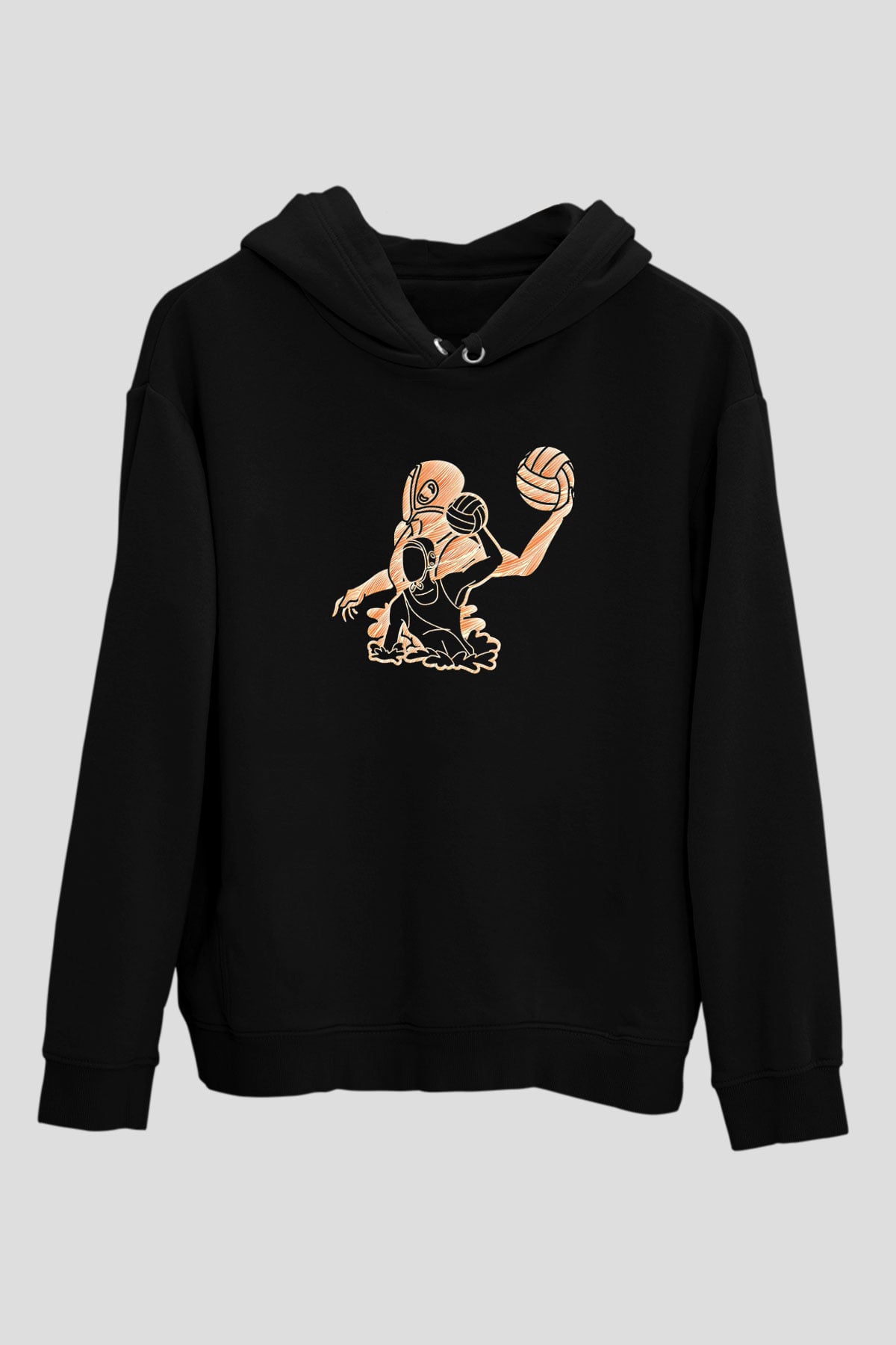 Su Topu - Water Polo Baskılı Unisex Siyah Kapüşonlu Sweatshirt