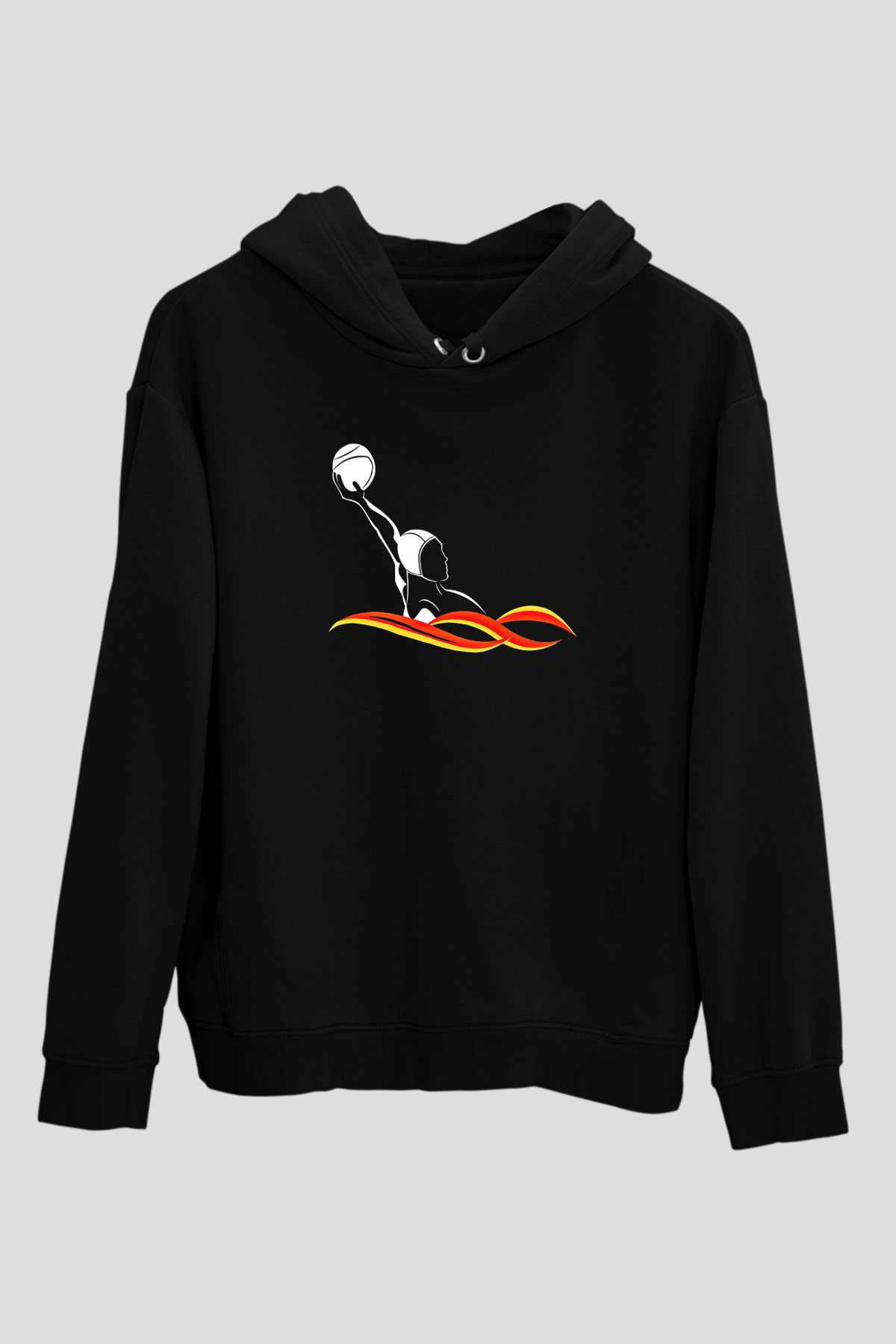 Su Topu - Water Polo Baskılı Unisex Siyah Kapüşonlu Sweatshirt