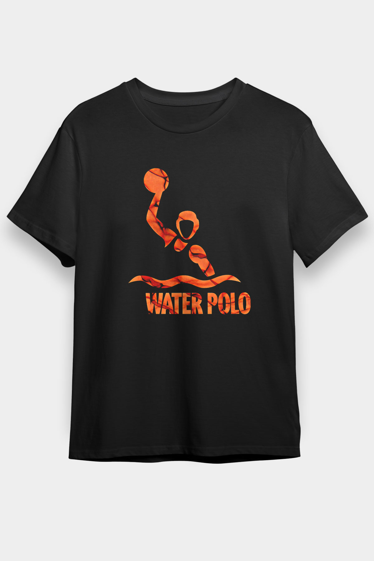 Su Topu - Water Polo Baskılı Unisex Siyah Tişört - Tshirt