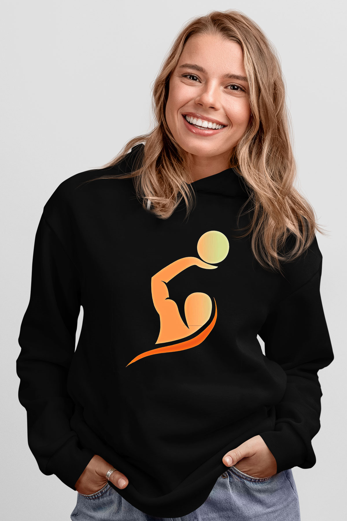 Su Topu - Water Polo Baskılı Unisex Siyah Kapüşonlu Sweatshirt