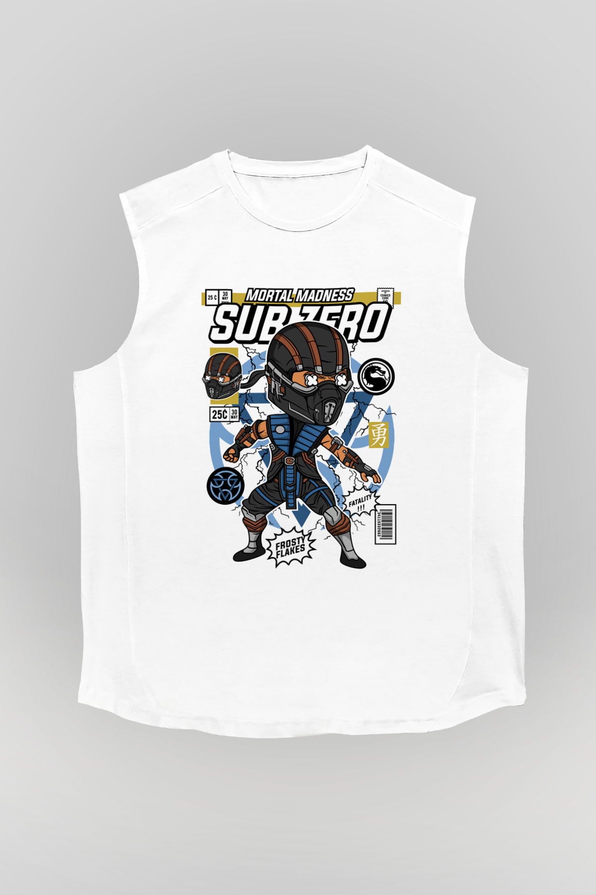 Sub Zero Baskılı Unisex Beyaz Kolsuz Tişört