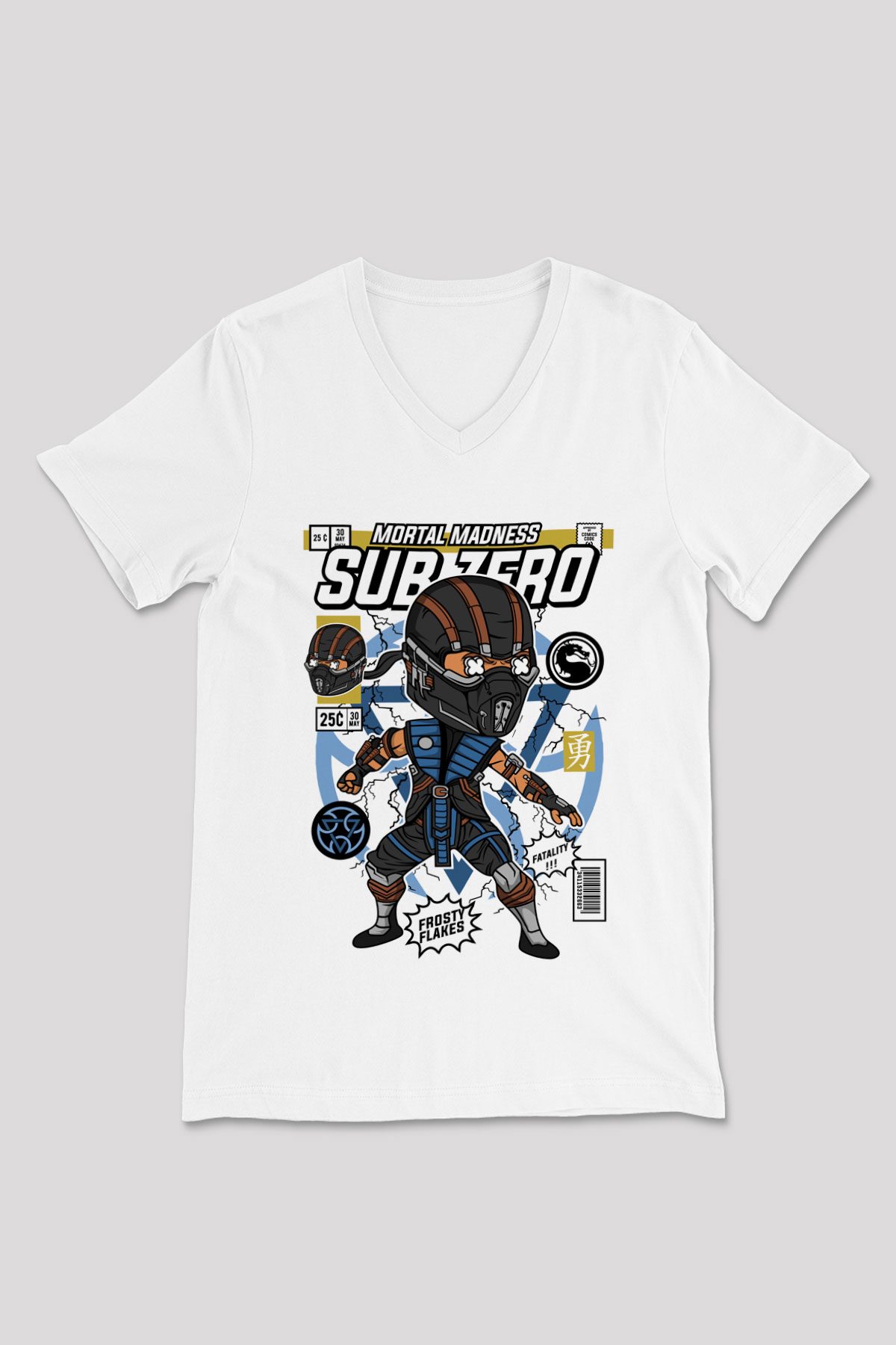 Sub Zero Baskılı Unisex Beyaz V Yaka Tişört