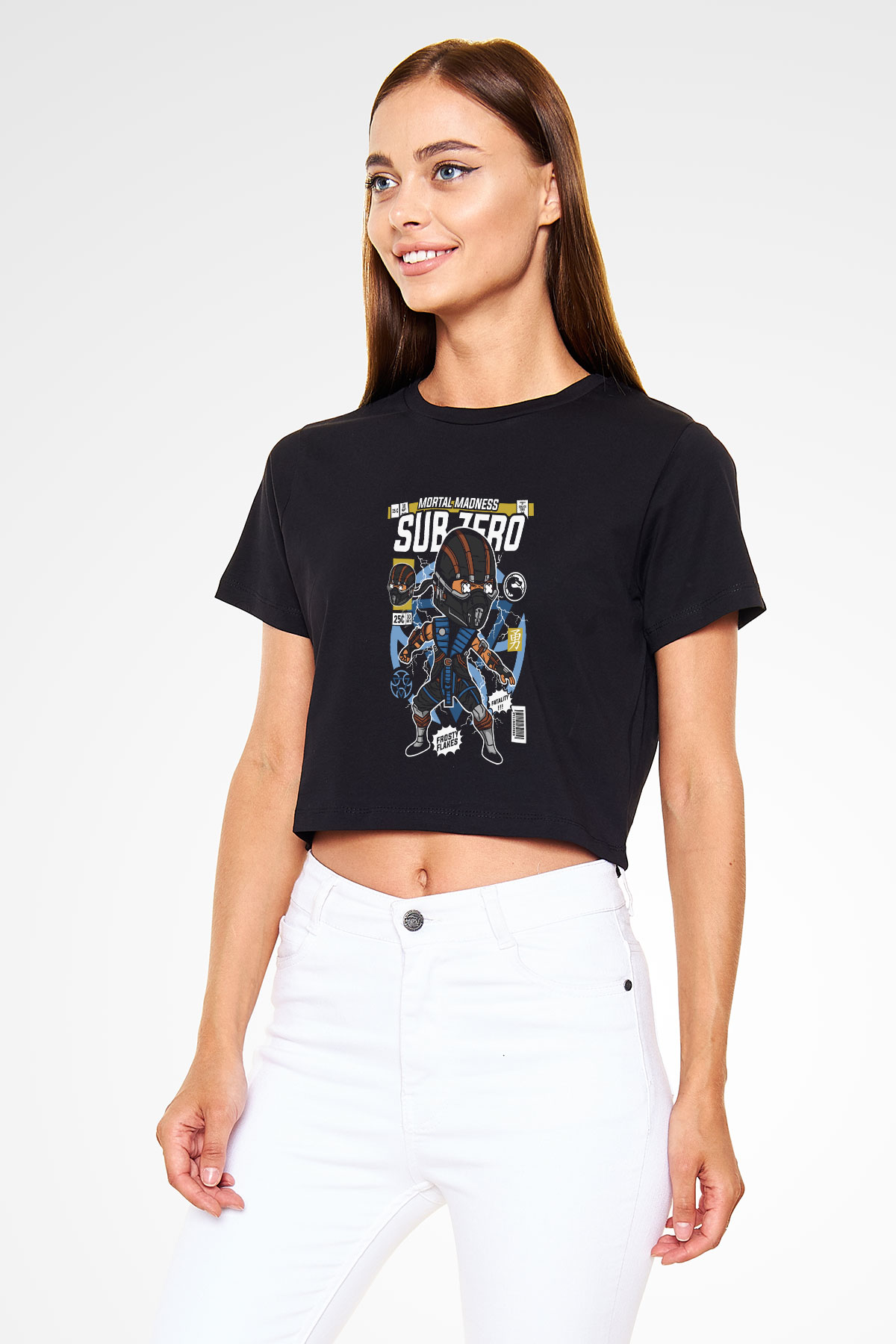 Subzero Baskılı Siyah Kadın Crop Top Tişört