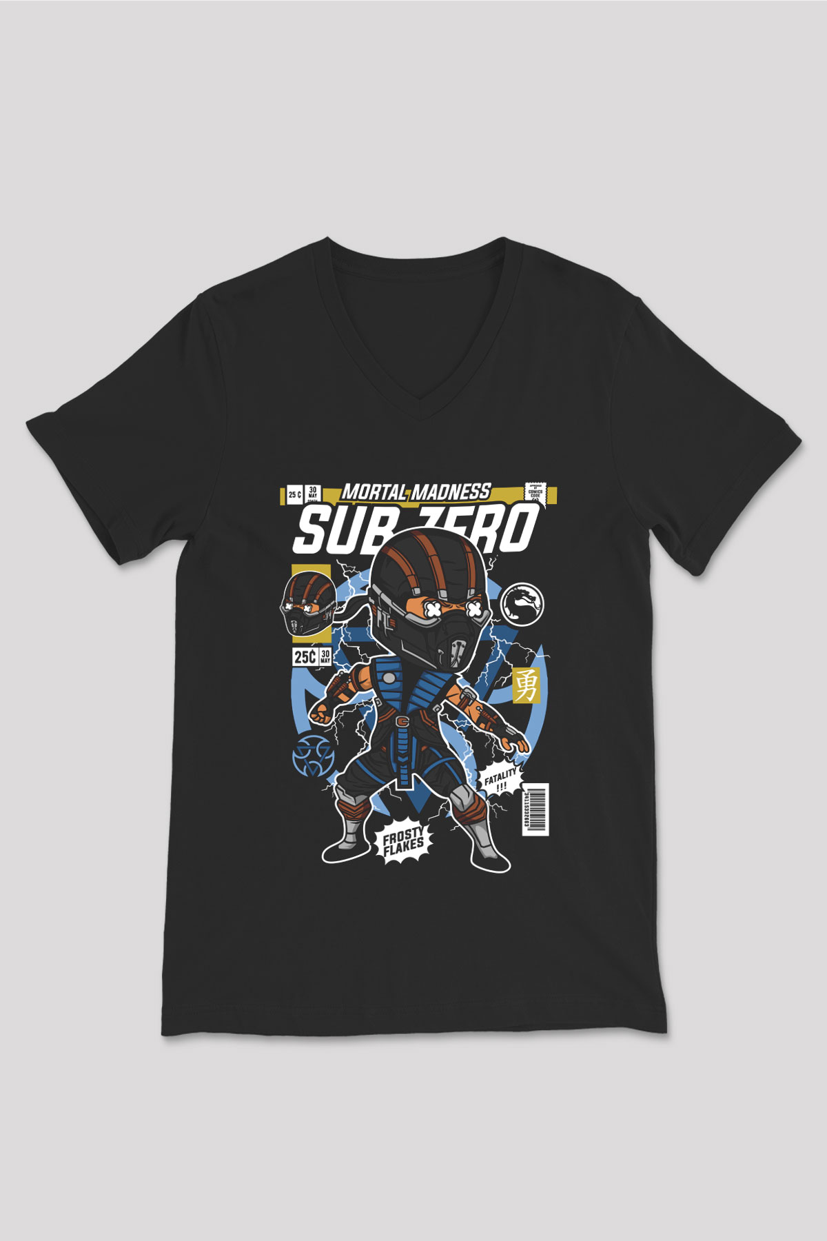 Subzero Baskılı Unisex Siyah V Yaka Tişört