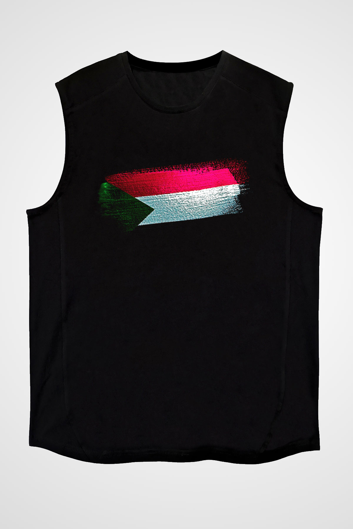 Sudan Bayrağı Baskılı Unisex Siyah Kolsuz Tişört
