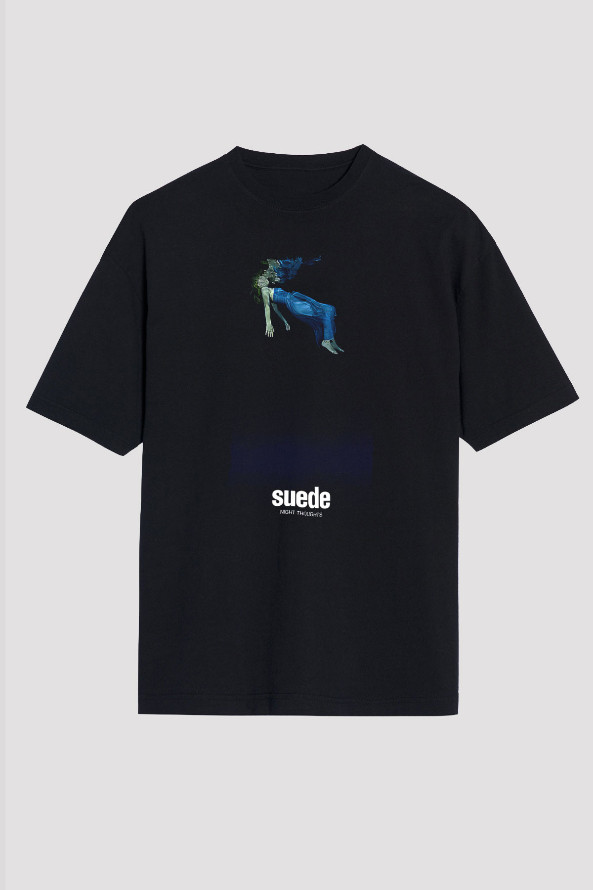 Suede Baskılı Unisex Siyah Oversize Tişört - Tshirt