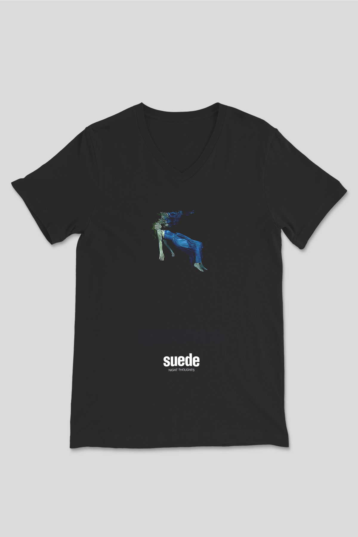Suede Baskılı Unisex Siyah V Yaka Tişört - Tshirt