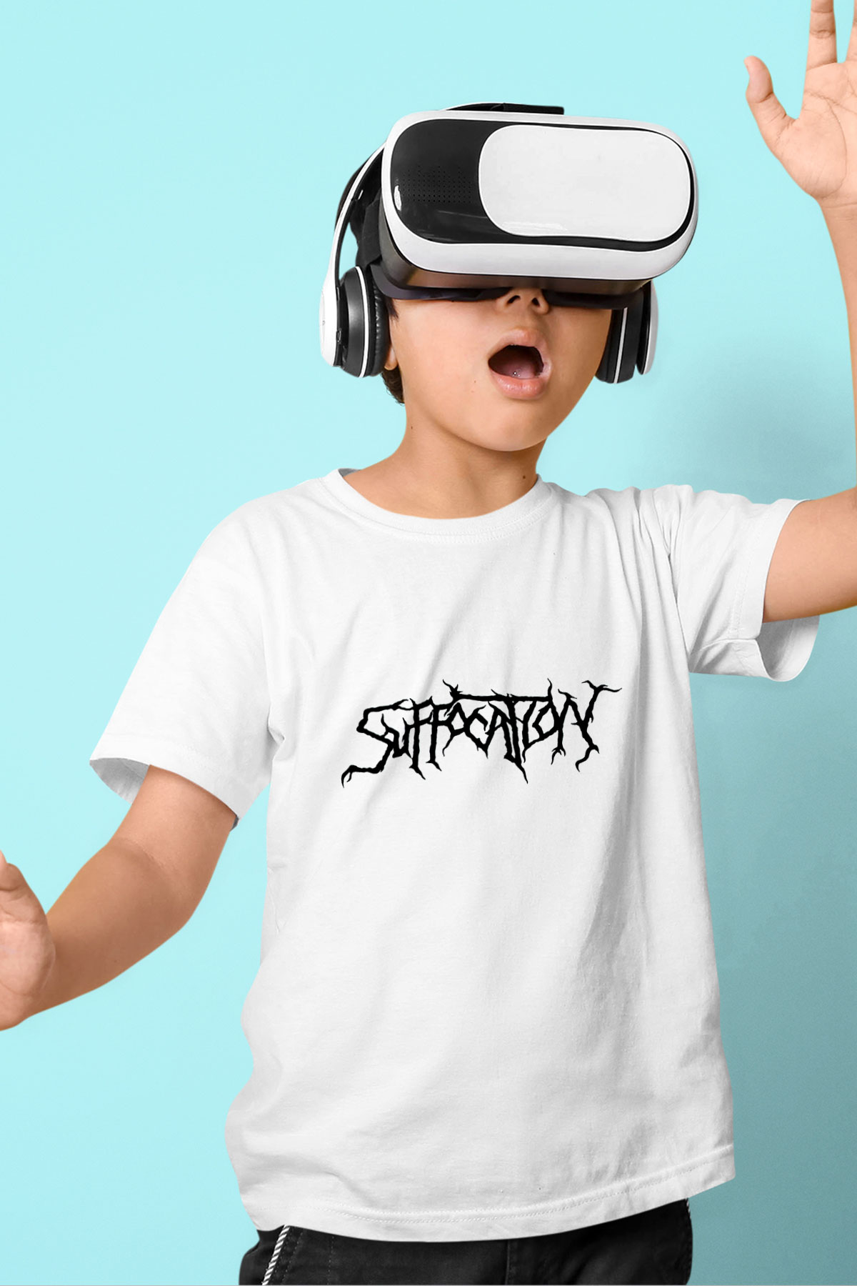 Suffocation Baskılı Beyaz Unisex Çocuk Tişört