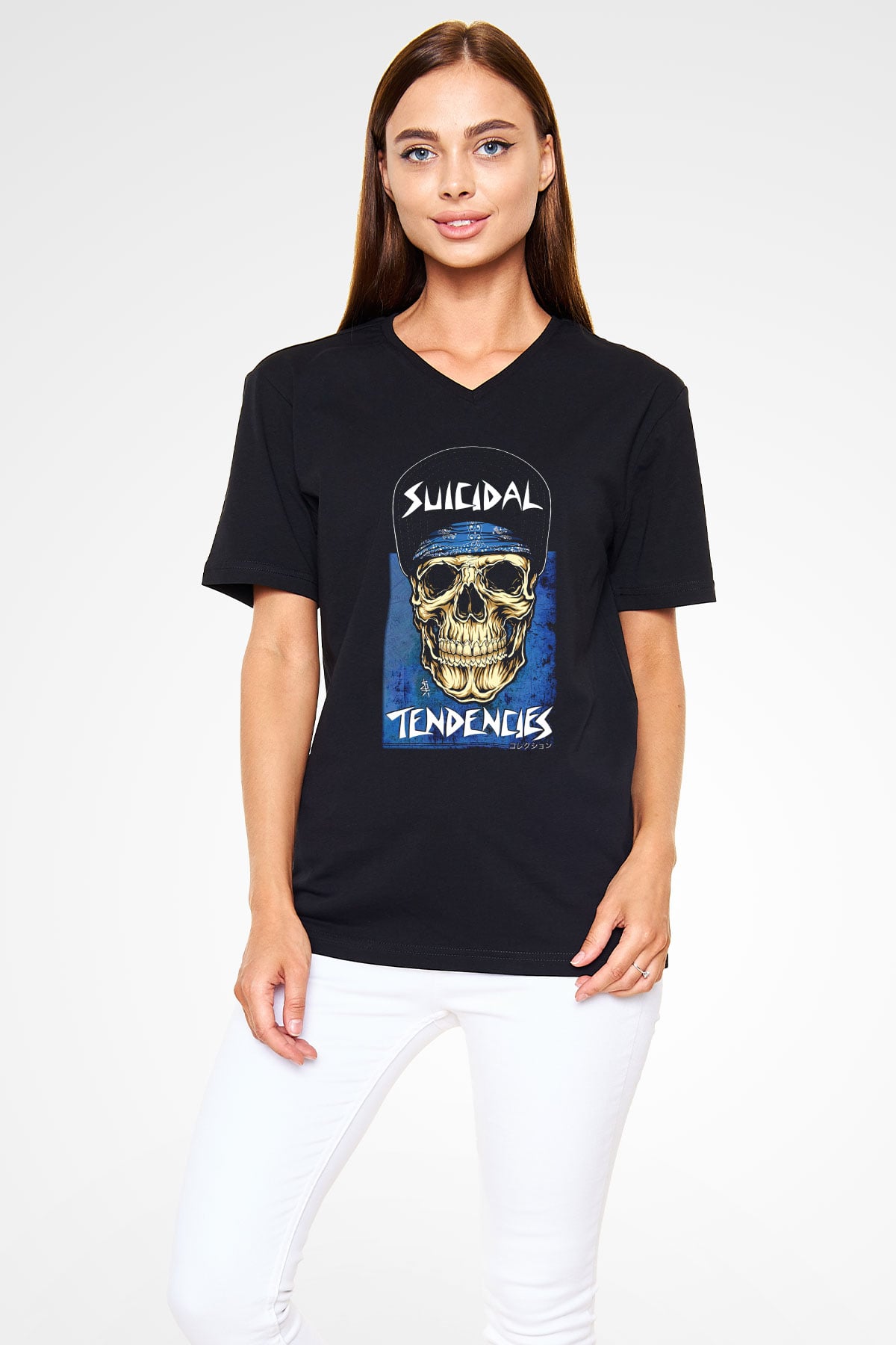 Suicidal Tendencies Siyah Unisex V Yaka Tişört T-Shirt