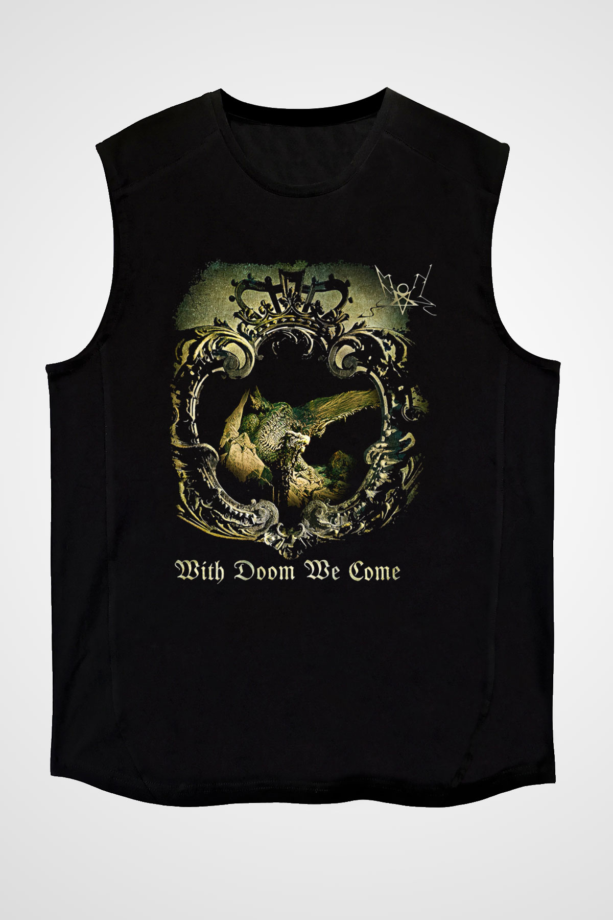 Summoning Baskılı Unisex Siyah Kolsuz Tişört - Tshirt