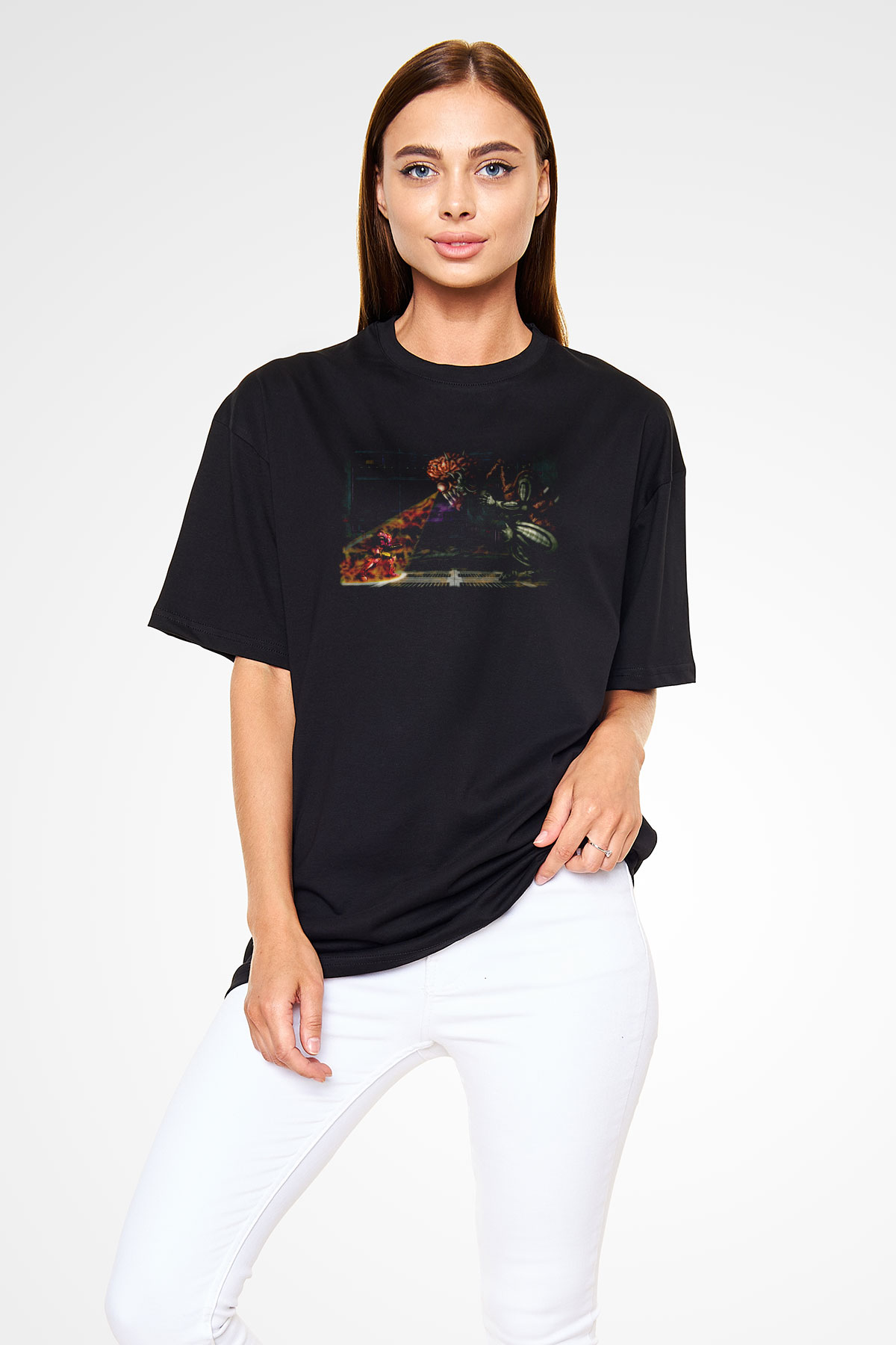Super Metroid Cartridge Art Siyah Oversize Tişört