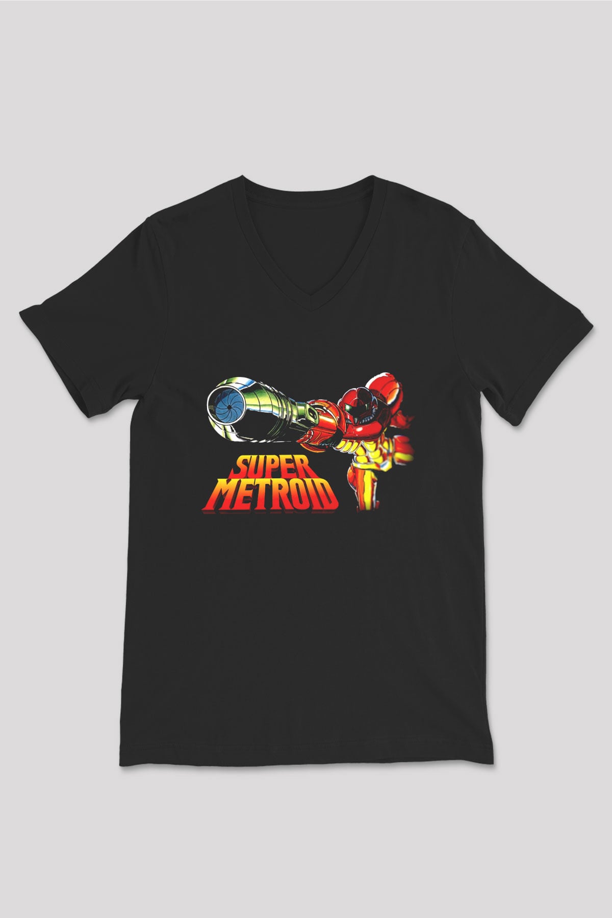 Super Metroid Cartridge Art Siyah Unisex  V Yaka Tişört