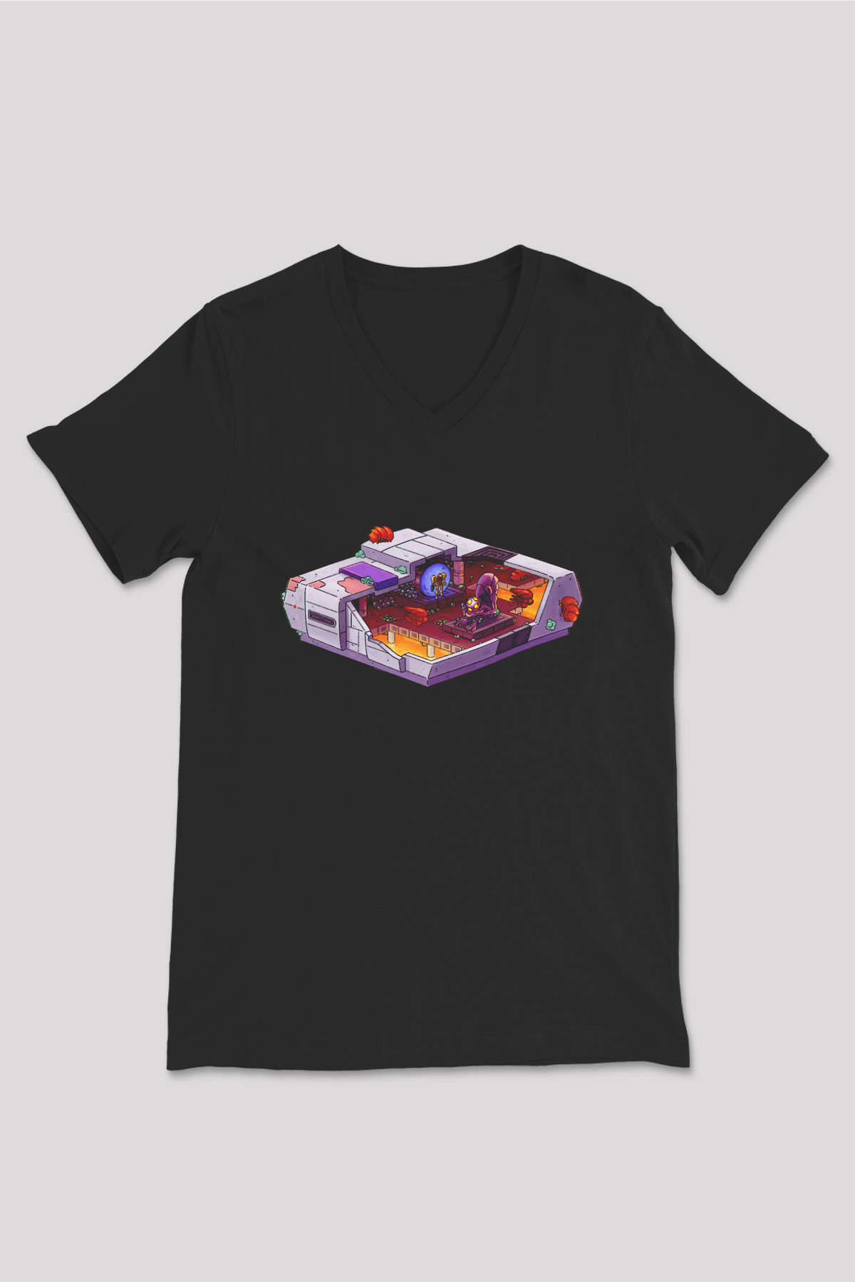 Super Metroid Cartridge Art Siyah Unisex  V Yaka Tişört