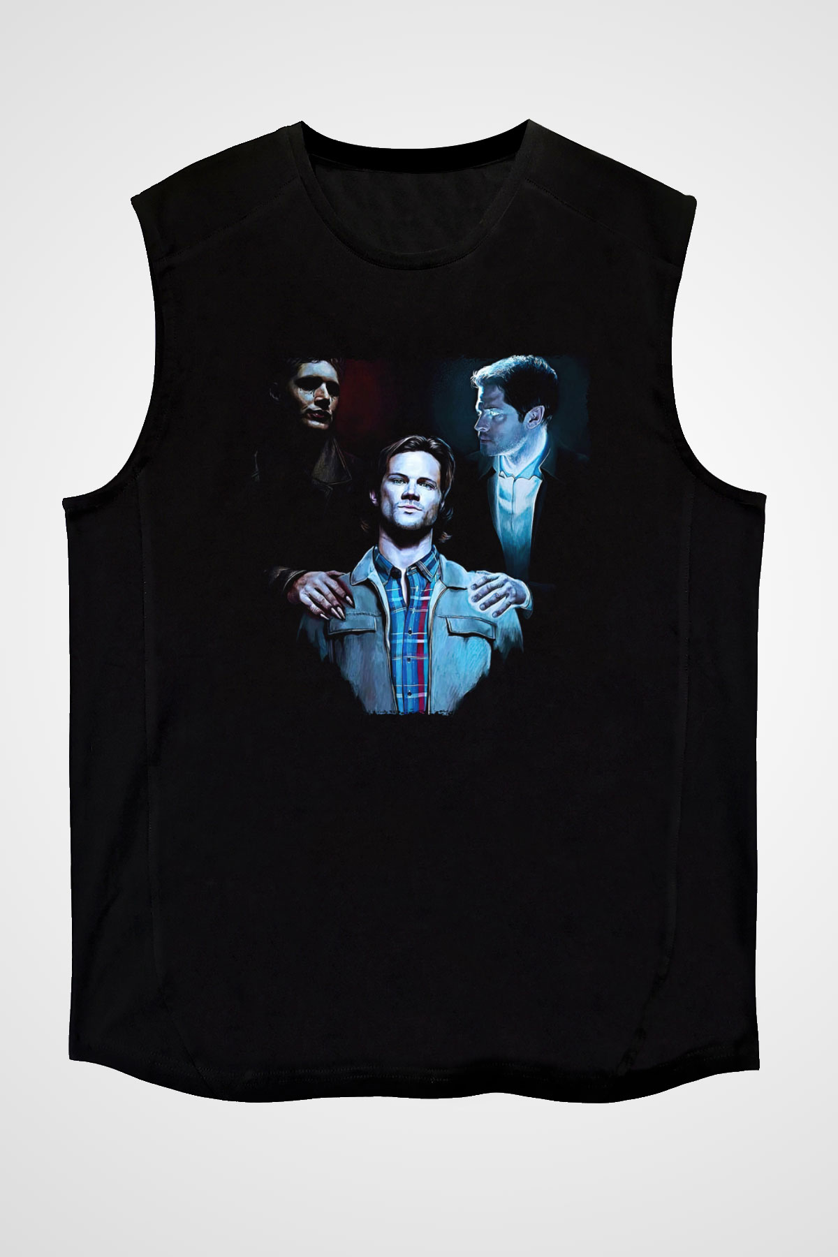 Supernatural Baskılı Unisex Siyah Kolsuz Tişört - Tshirt