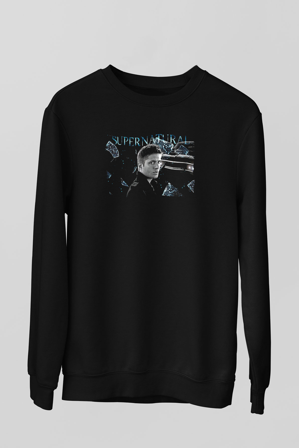 Supernatural Baskılı Unisex Siyah Sweatshirt