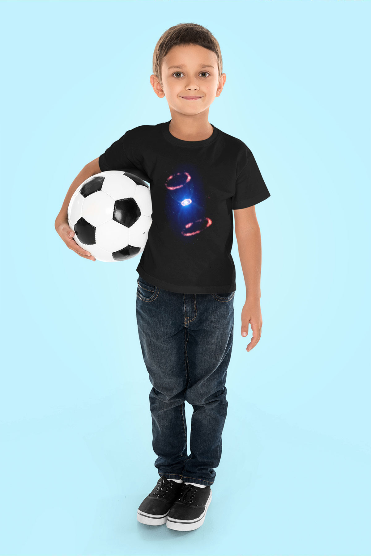 Süpernova Baskılı Siyah Unisex Çocuk Tişört