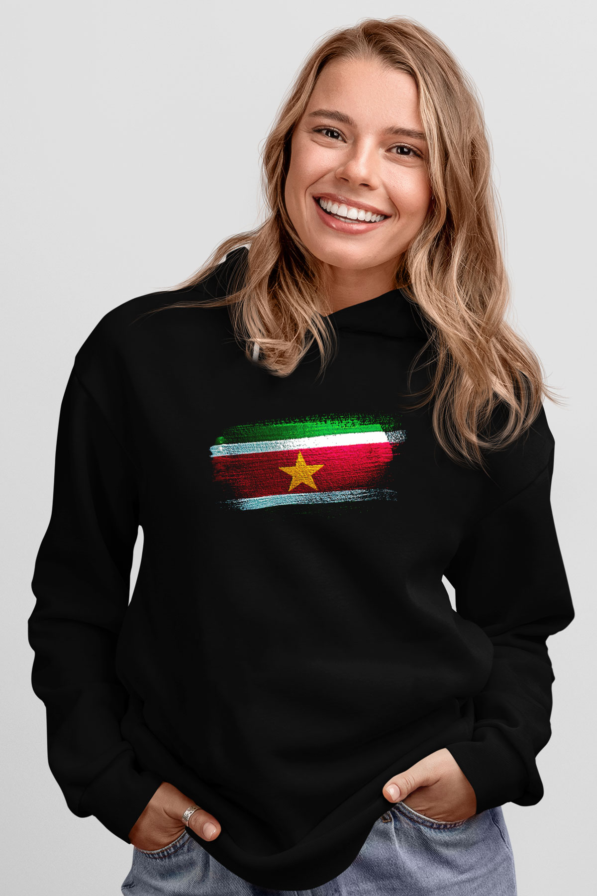 Surinam - Suriname Bayrağı Baskılı Unisex Siyah Kapüşonlu Sweatshirt