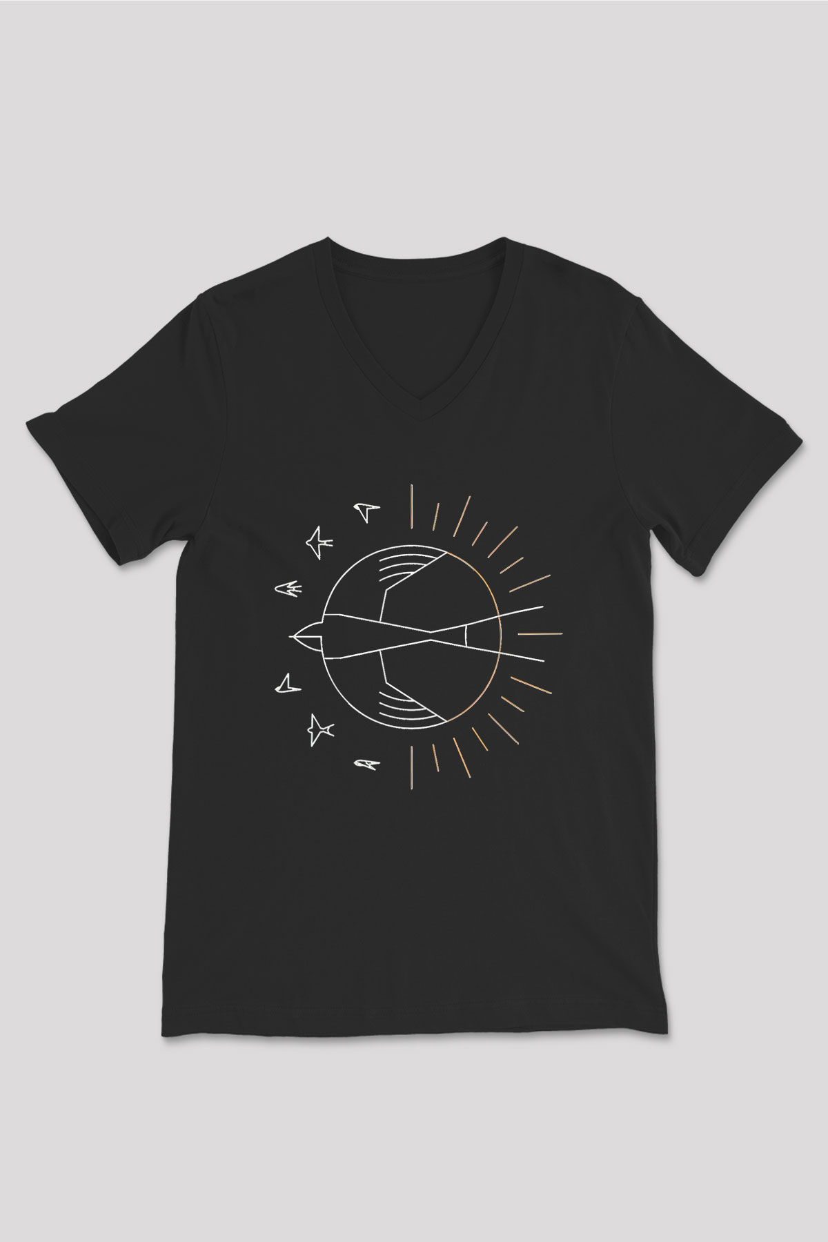 Swallow The Sun Baskılı Unisex Siyah V Yaka Tişört - Tshirt