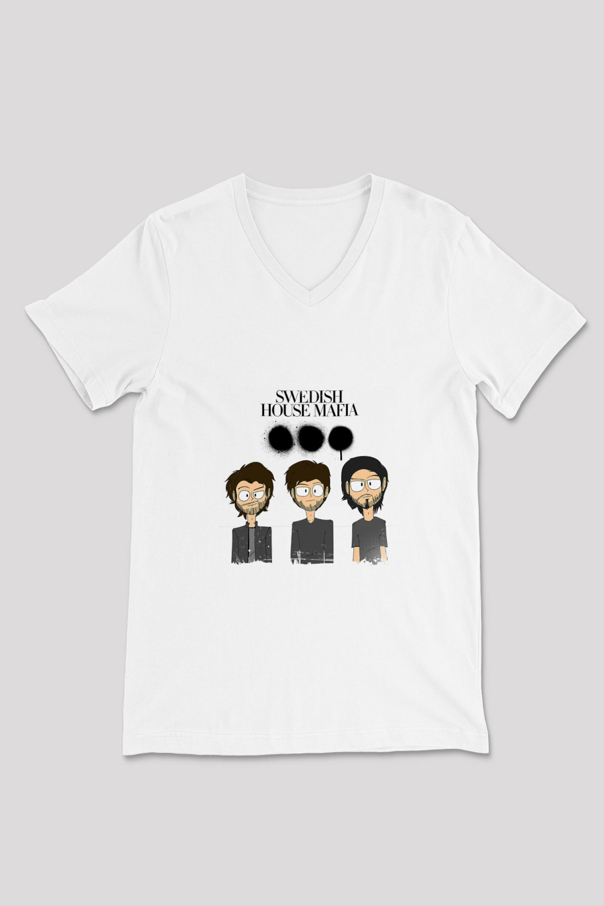 Swedish House Mafia Baskılı Beyaz V Yaka Unisex Tişört