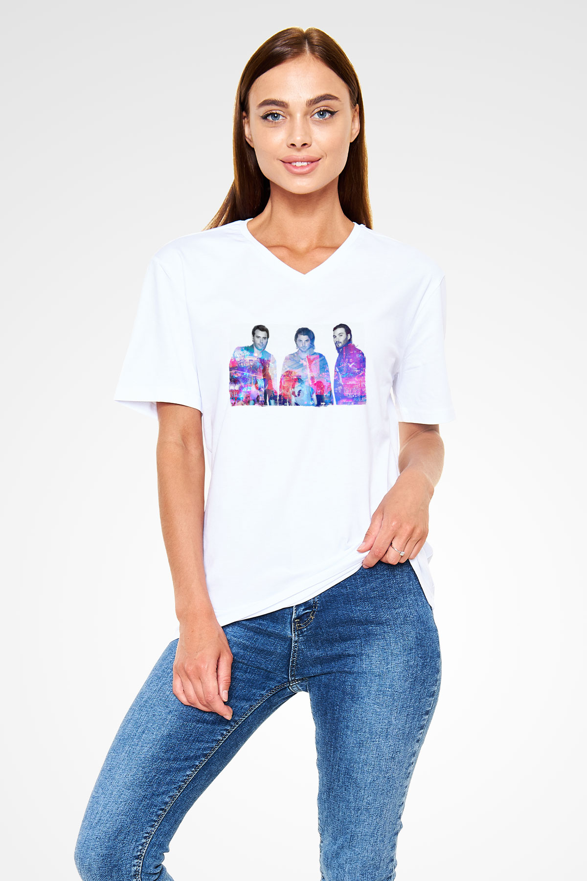 Swedish House Mafia Beyaz Unisex V Yaka Tişört