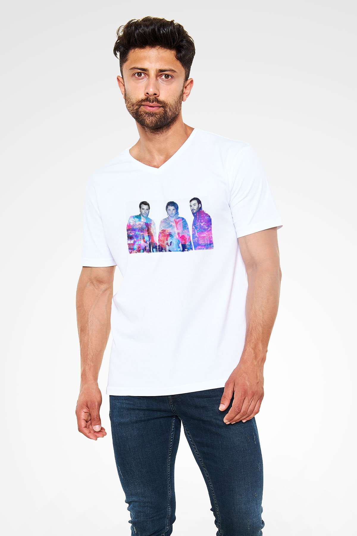Swedish House Mafia Beyaz Unisex V Yaka Tişört