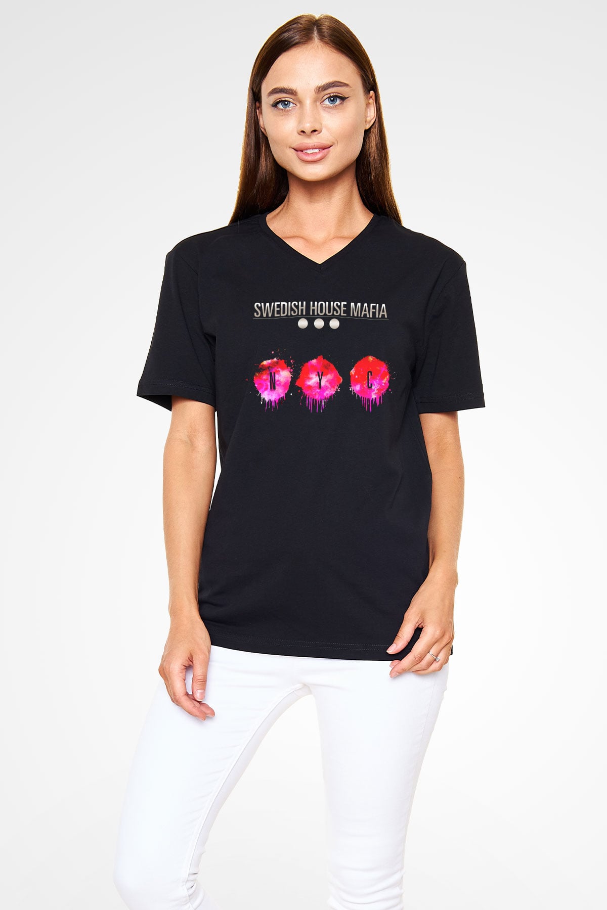 Swedish House Mafia Siyah Unisex V Yaka Tişört