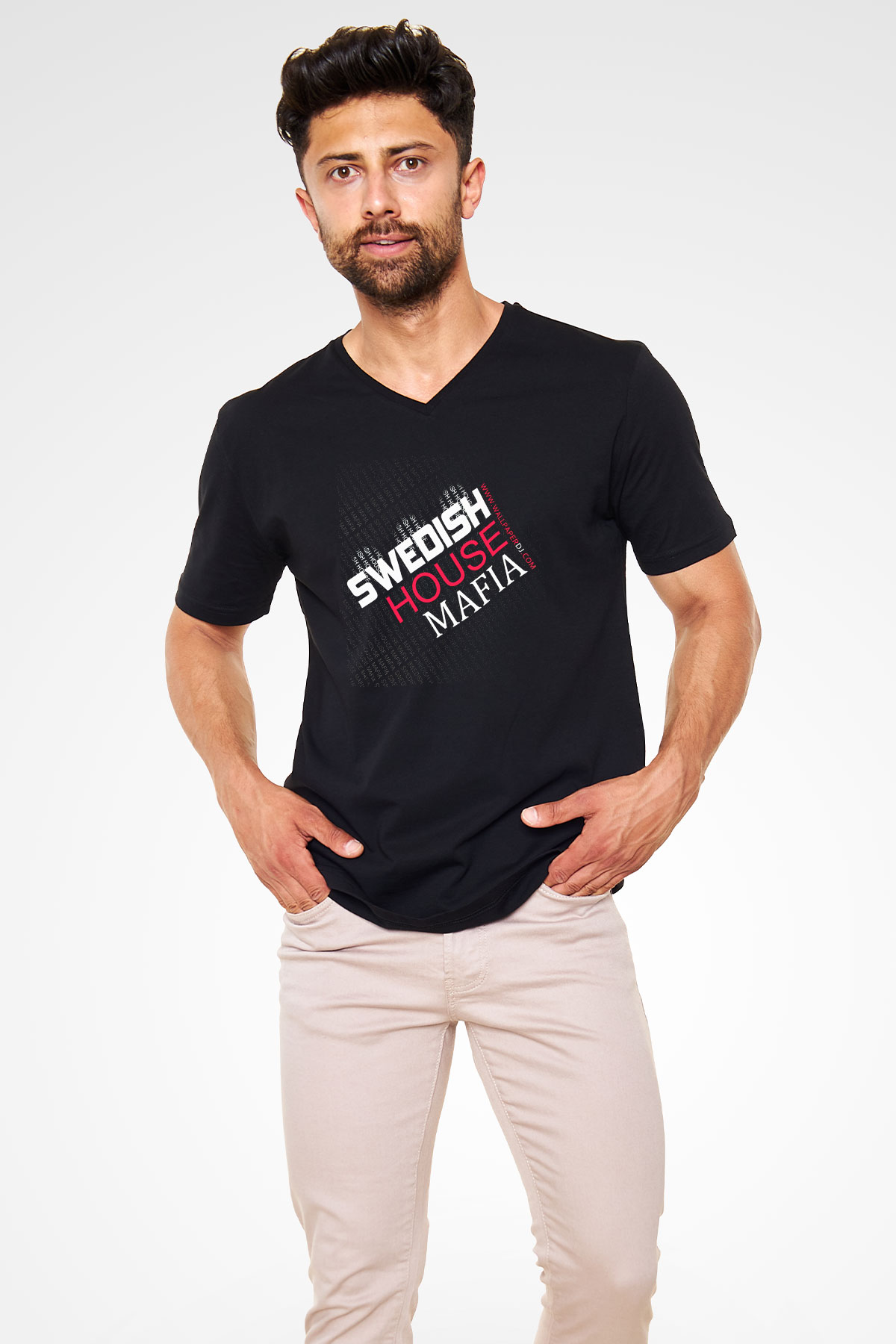 Swedish House Mafia Siyah Unisex V Yaka Tişört