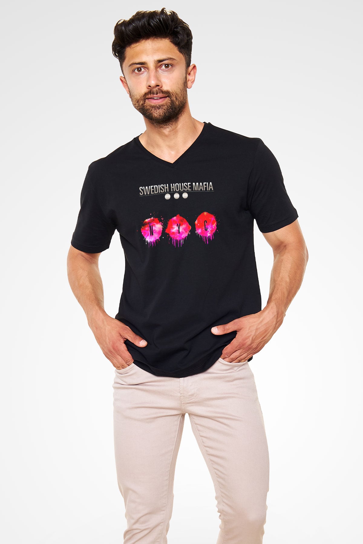 Swedish House Mafia Siyah Unisex V Yaka Tişört