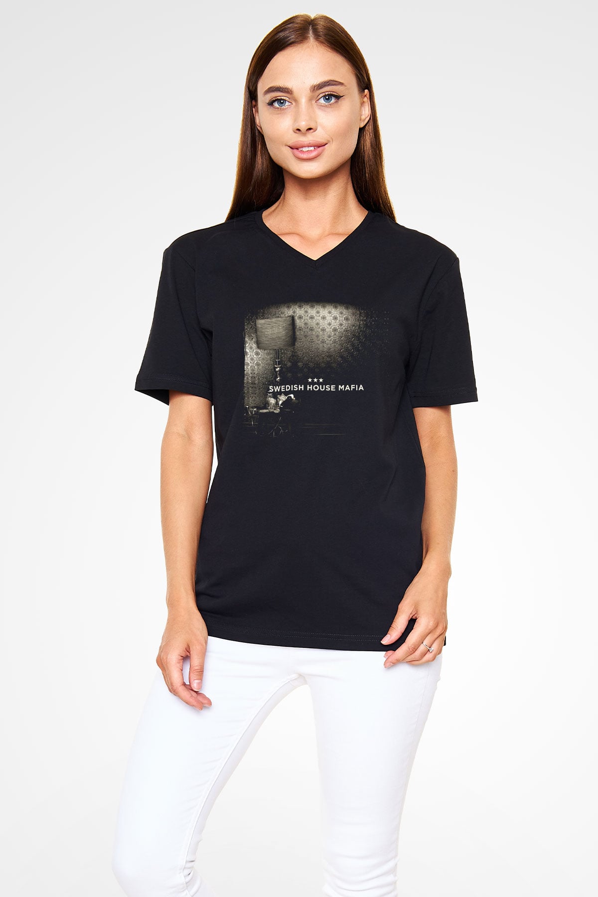 Swedish House Mafia Siyah Unisex V Yaka Tişört