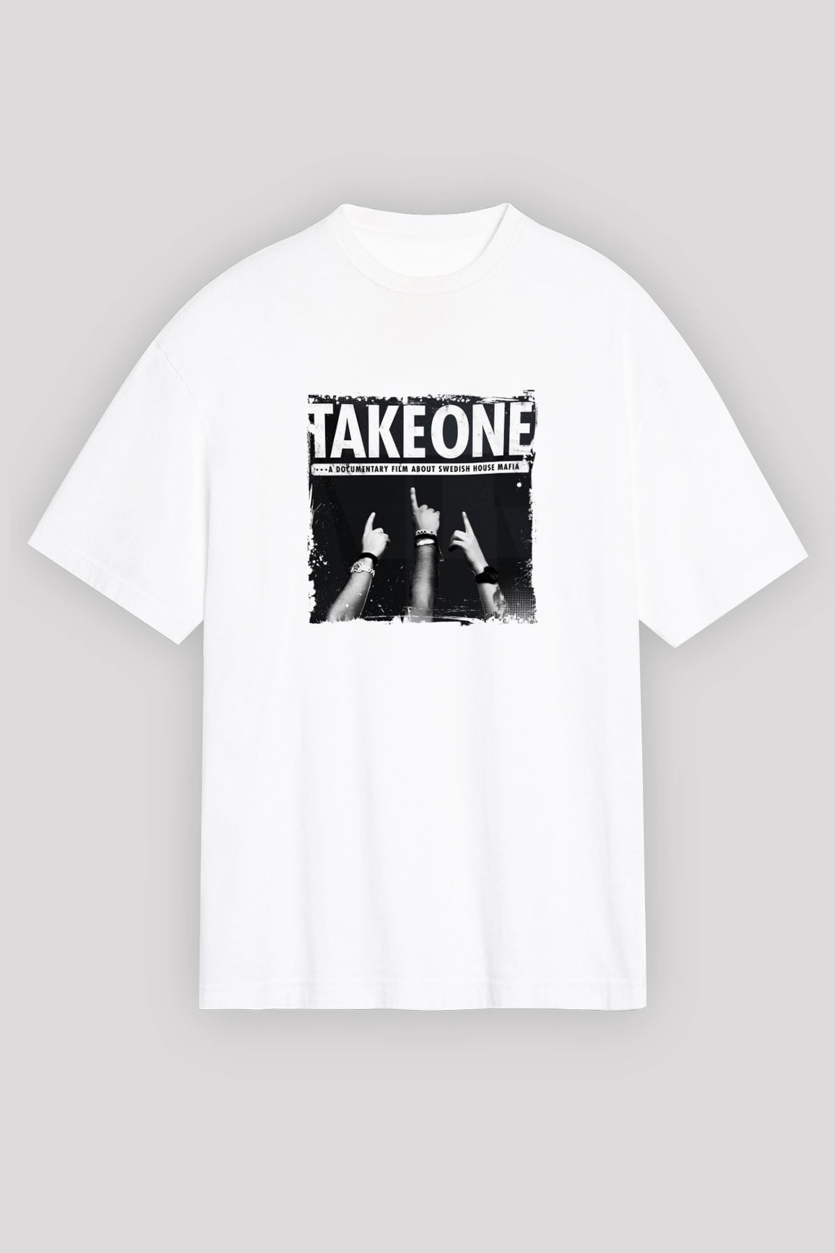 Swedish House MafiaBaskılı Beyaz Oversize Tişört