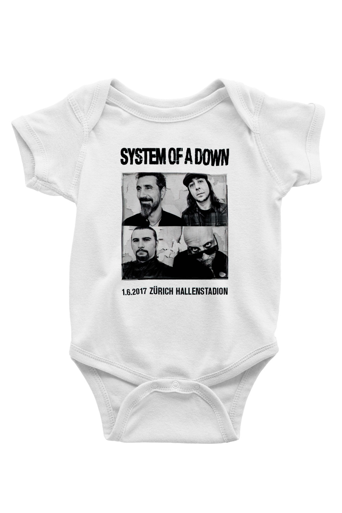 System of a Down Baskılı Beyaz Unisex Bebek Body - Zıbın
