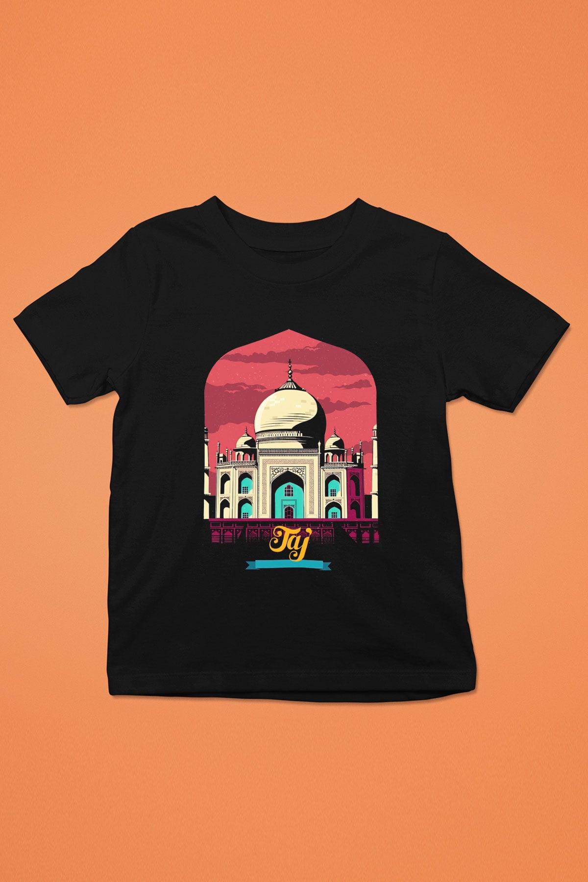 Tac Mahal Baskılı Siyah Unisex Çocuk Tişört