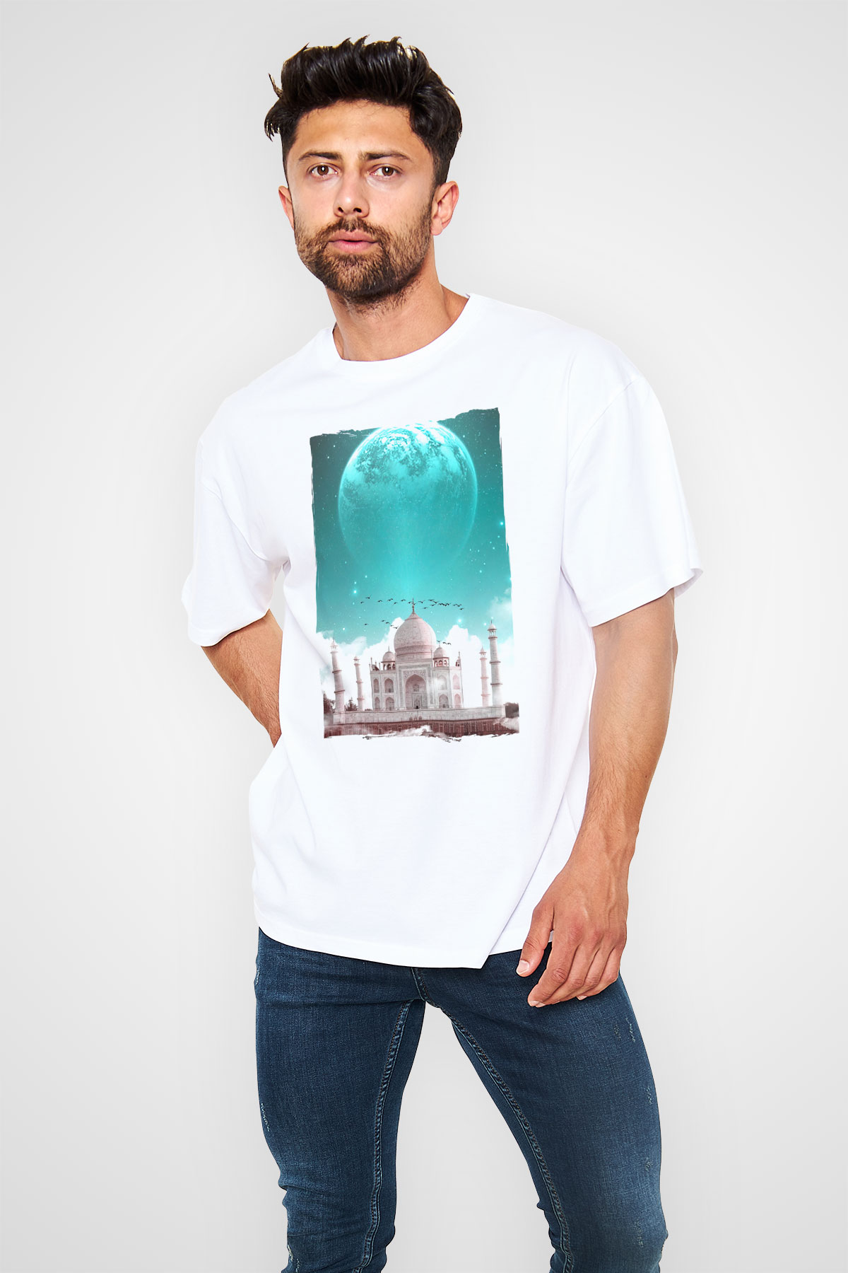 Tac Mahal Beyaz Oversize Tişört Oversize T-shirt - TişörtFabrikası