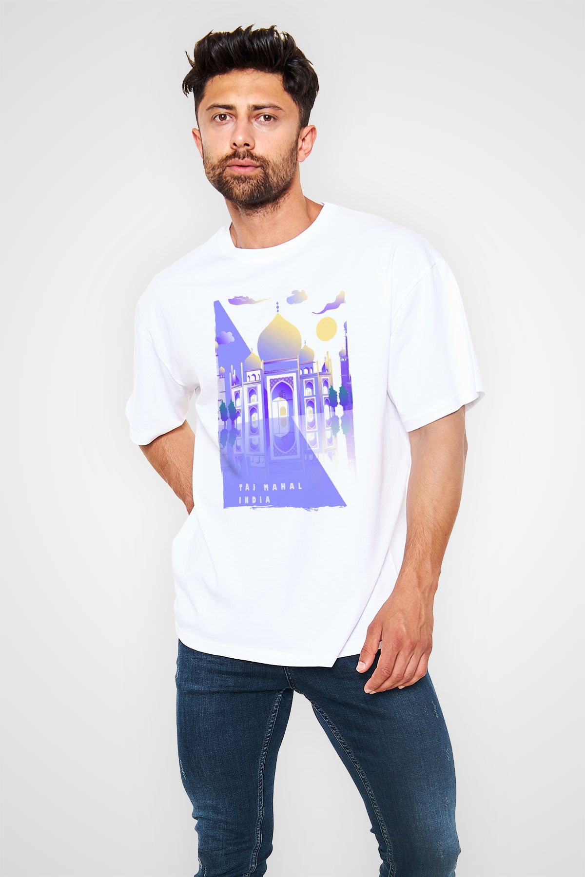 Tac Mahal Beyaz Oversize Tişört Oversize T-shirt - TişörtFabrikası