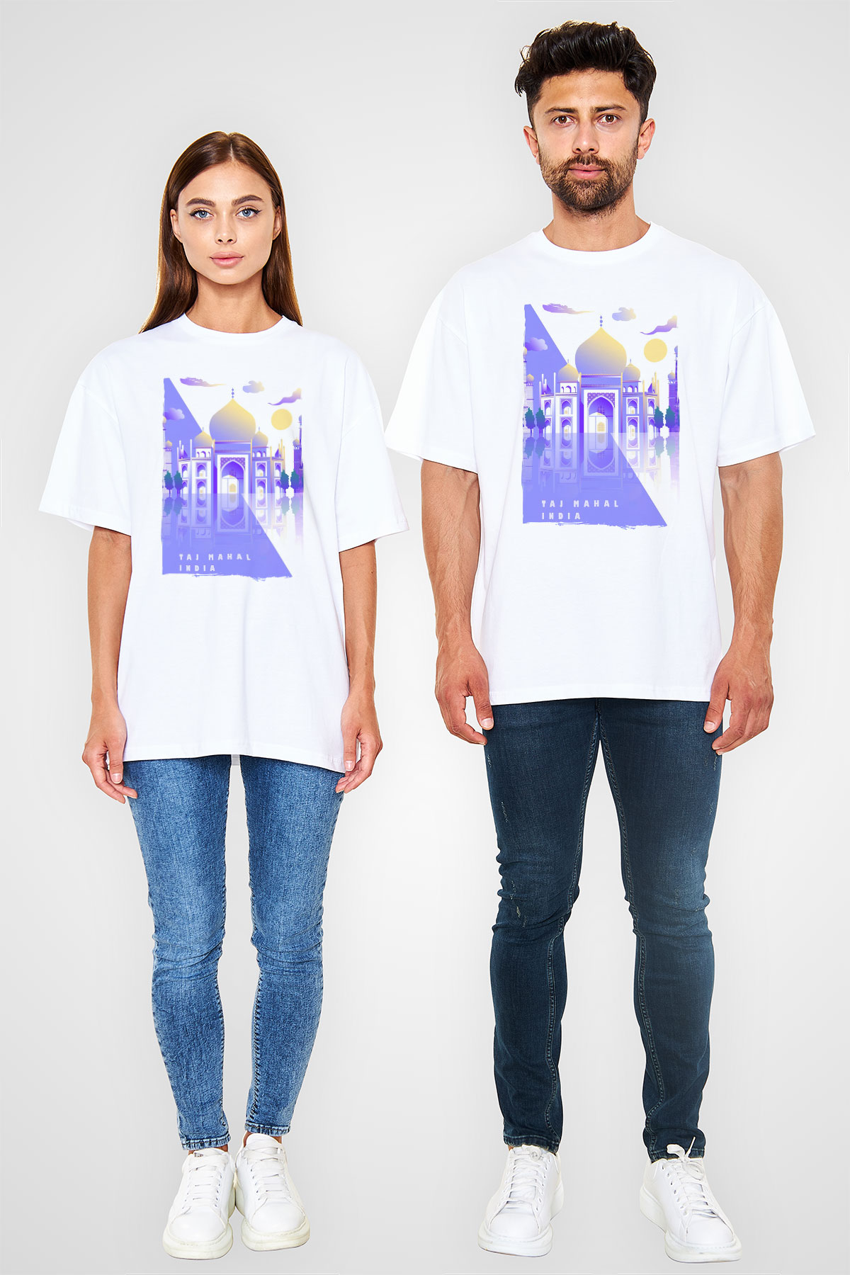 Tac Mahal Beyaz Oversize Tişört Oversize T-shirt - TişörtFabrikası