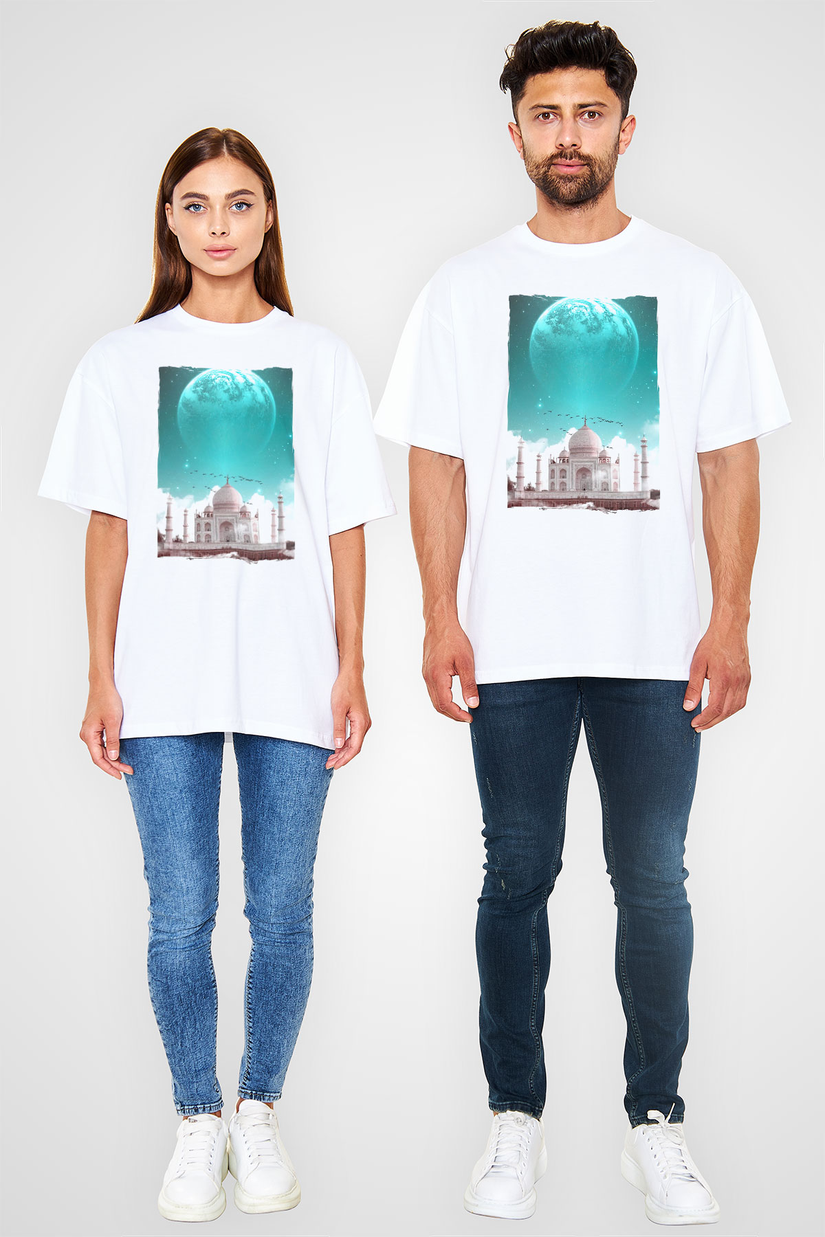 Tac Mahal Beyaz Oversize Tişört Oversize T-shirt - TişörtFabrikası