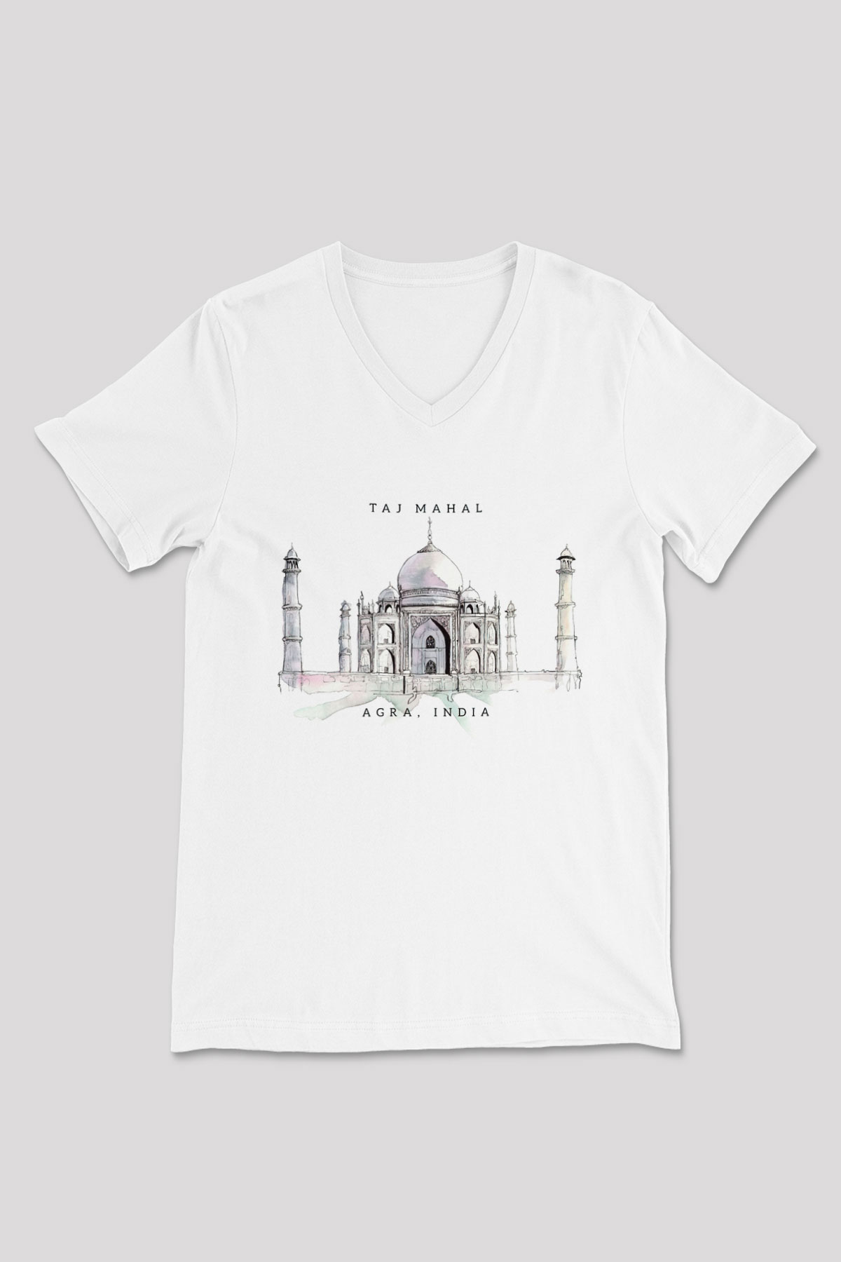 Tac Mahal Beyaz Unisex V Yaka Tişört