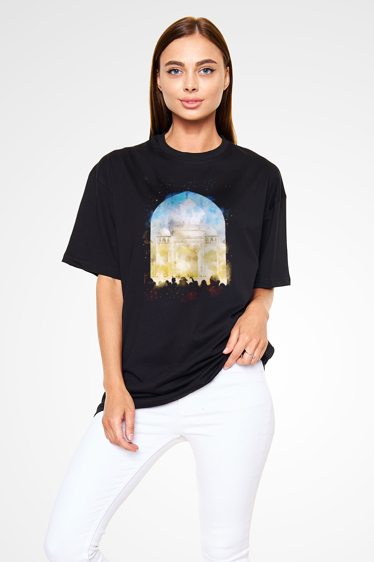 Tac Mahal Siyah Oversize Tişört Oversize T-shirt - TişörtFabrikası