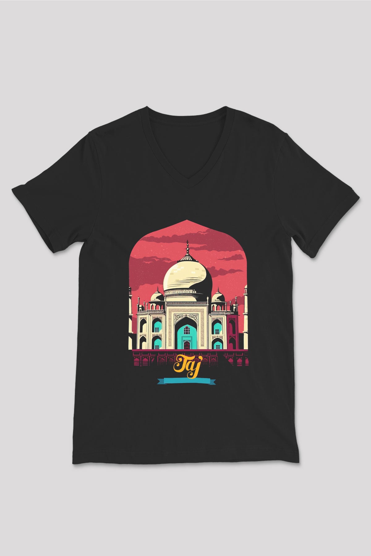 Tac Mahal Siyah Unisex V Yaka Tişört T-Shirt