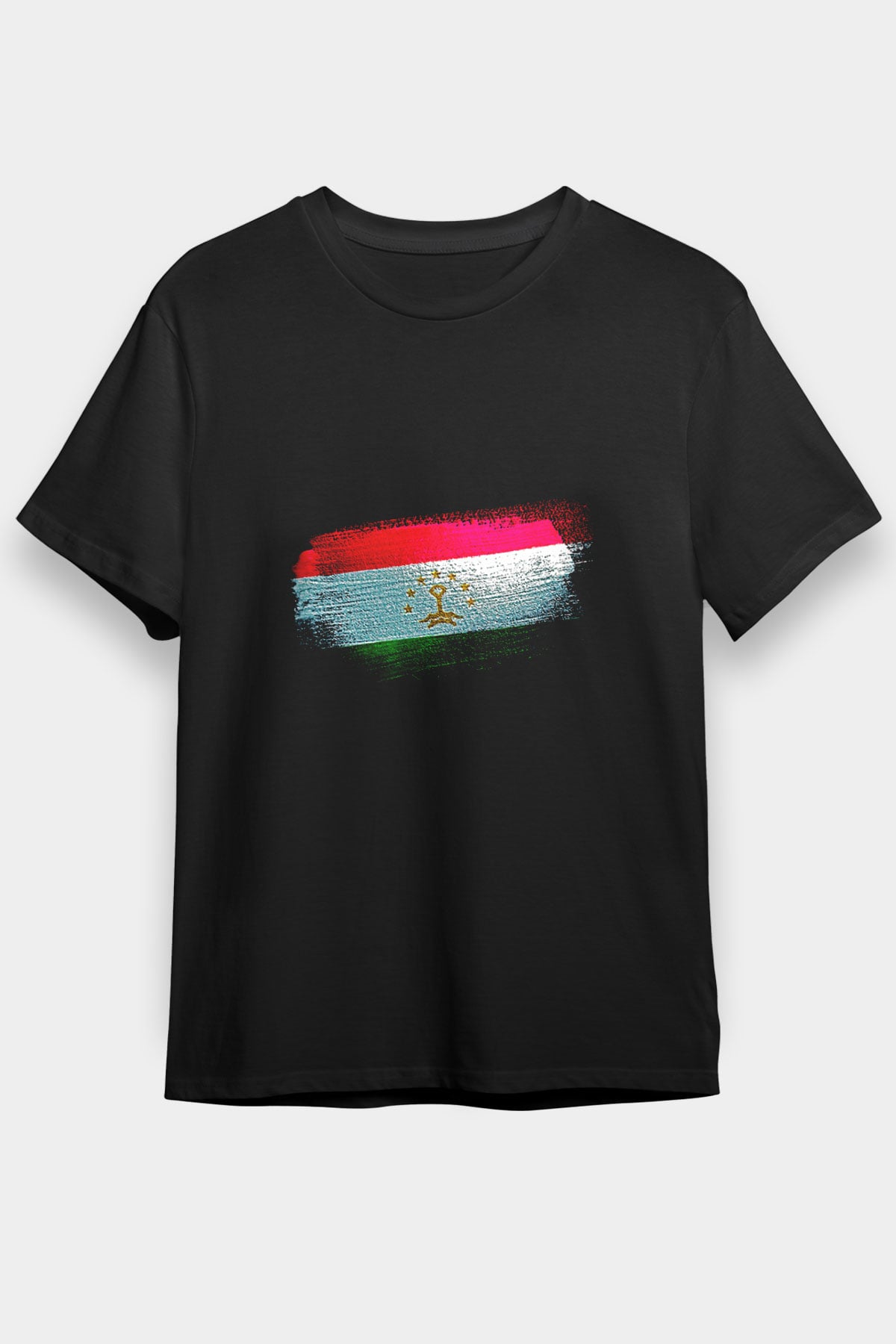 Tacikistan - Tajikistan Bayrağı Baskılı Unisex Siyah Tişört