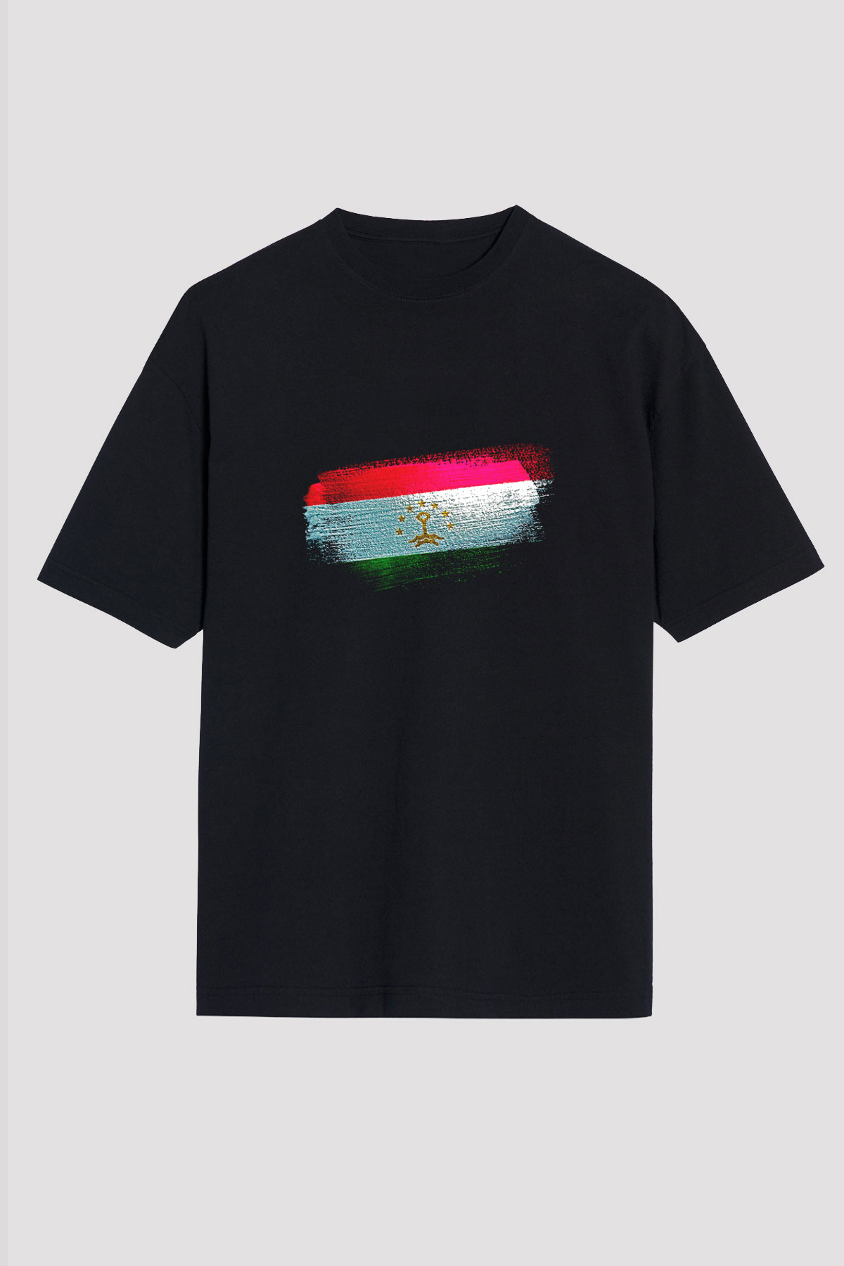 Tacikistan - Tajikistan Bayrağı Baskılı Unisex Siyah Oversize Tişört