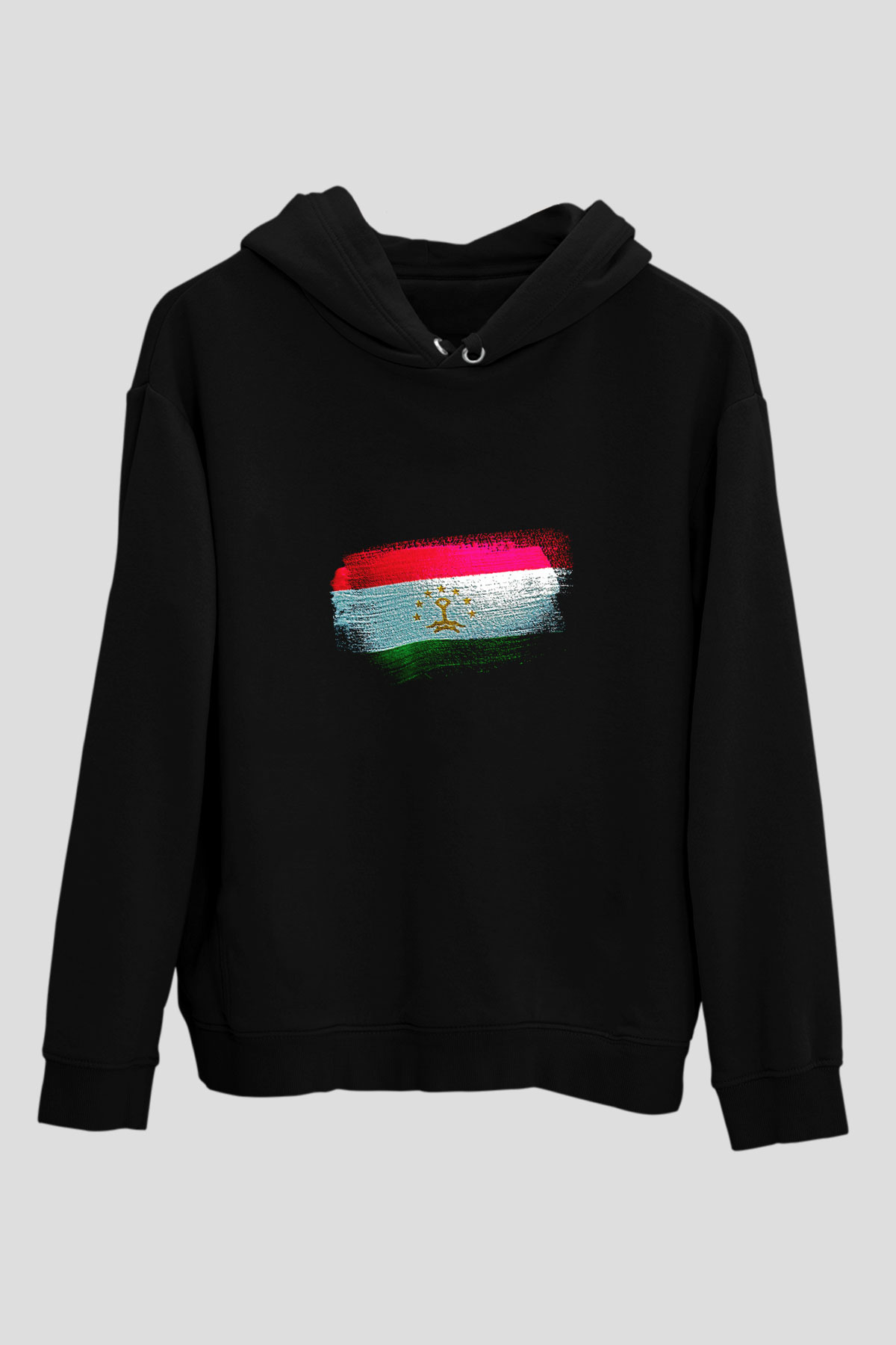 Tacikistan - Tajikistan Bayrağı Baskılı Unisex Siyah Kapüşonlu Sweatshirt