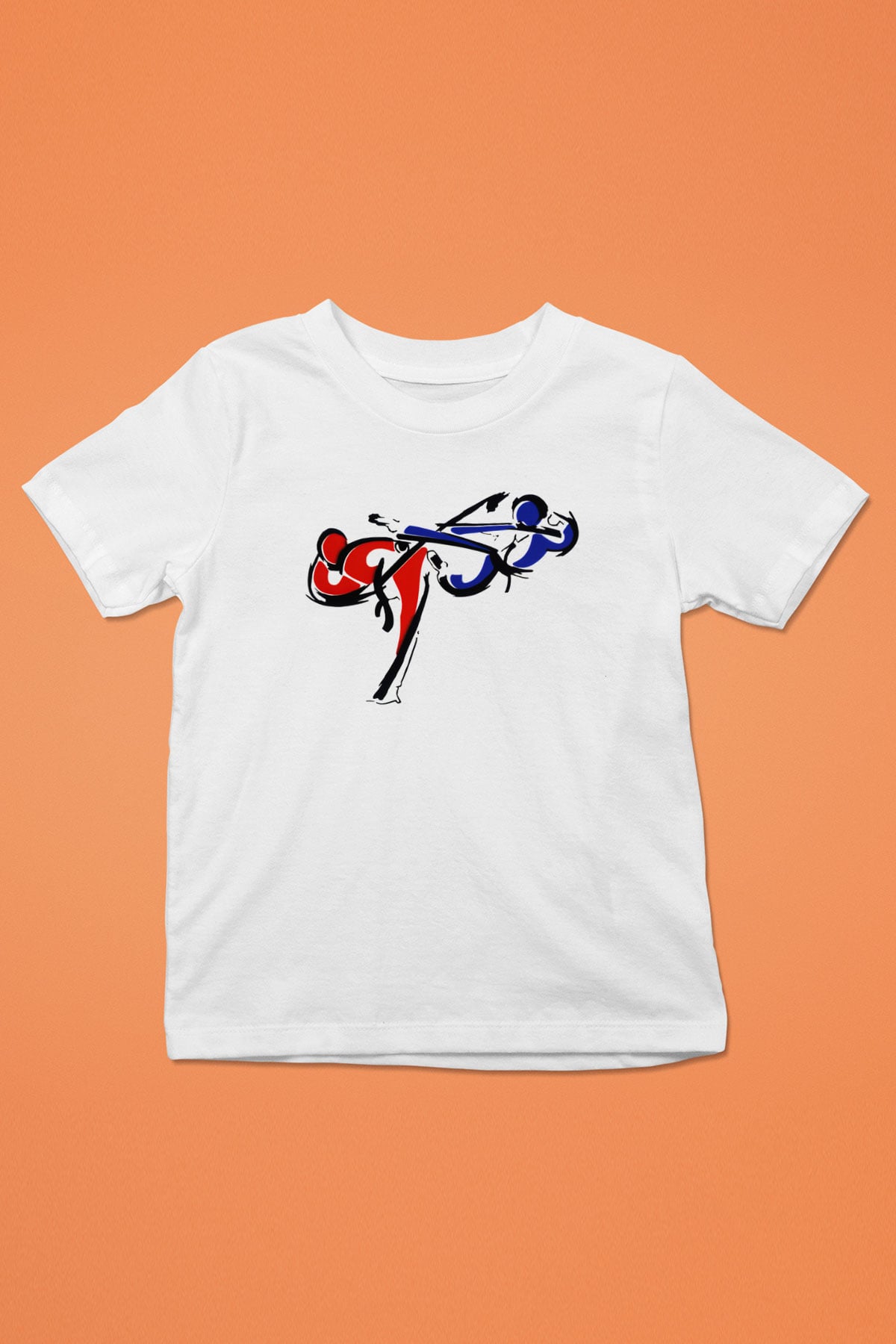 Taekwondo Baskılı Beyaz Unisex Çocuk Tişört