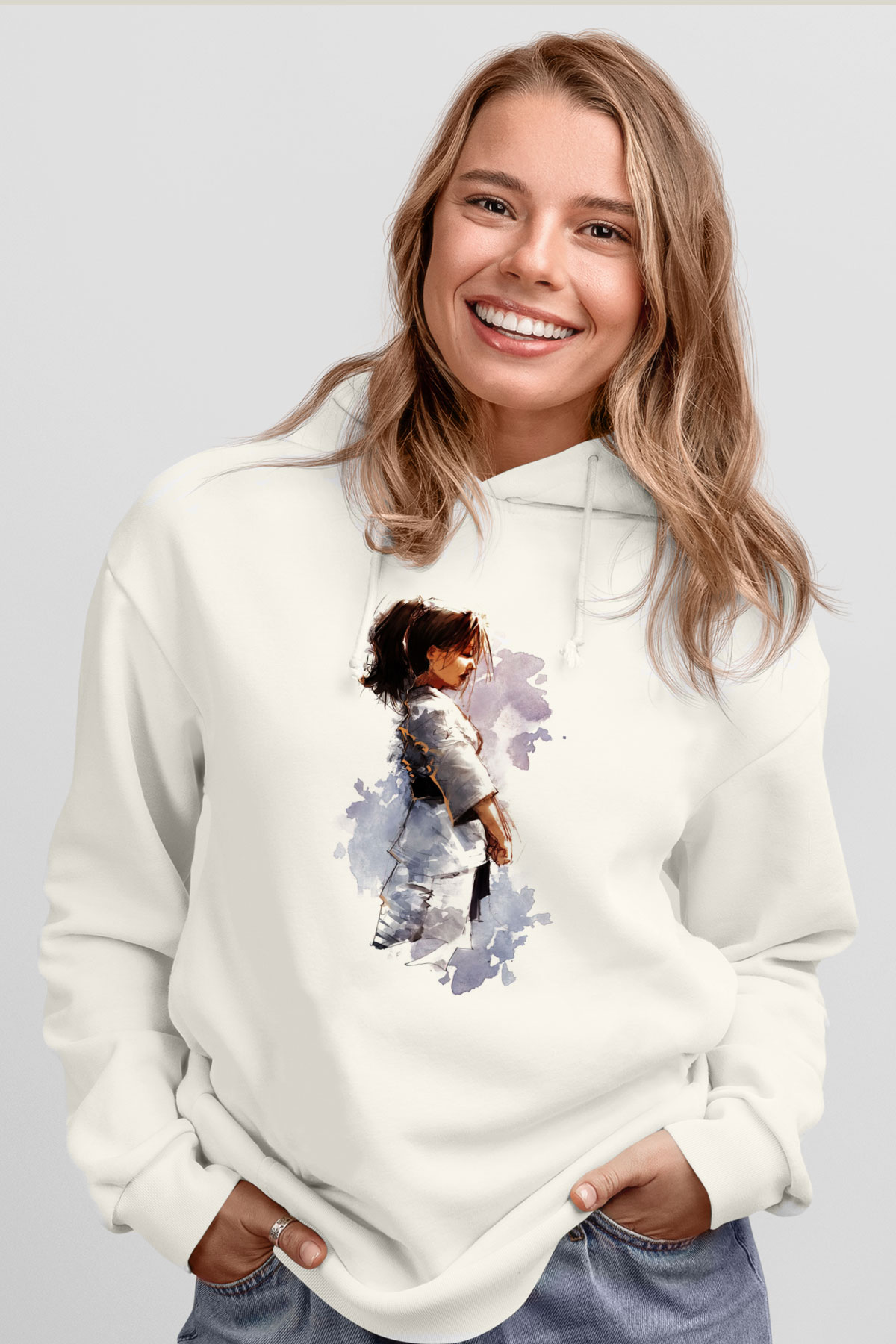 Taekwondo Beyaz Unisex Hoodie