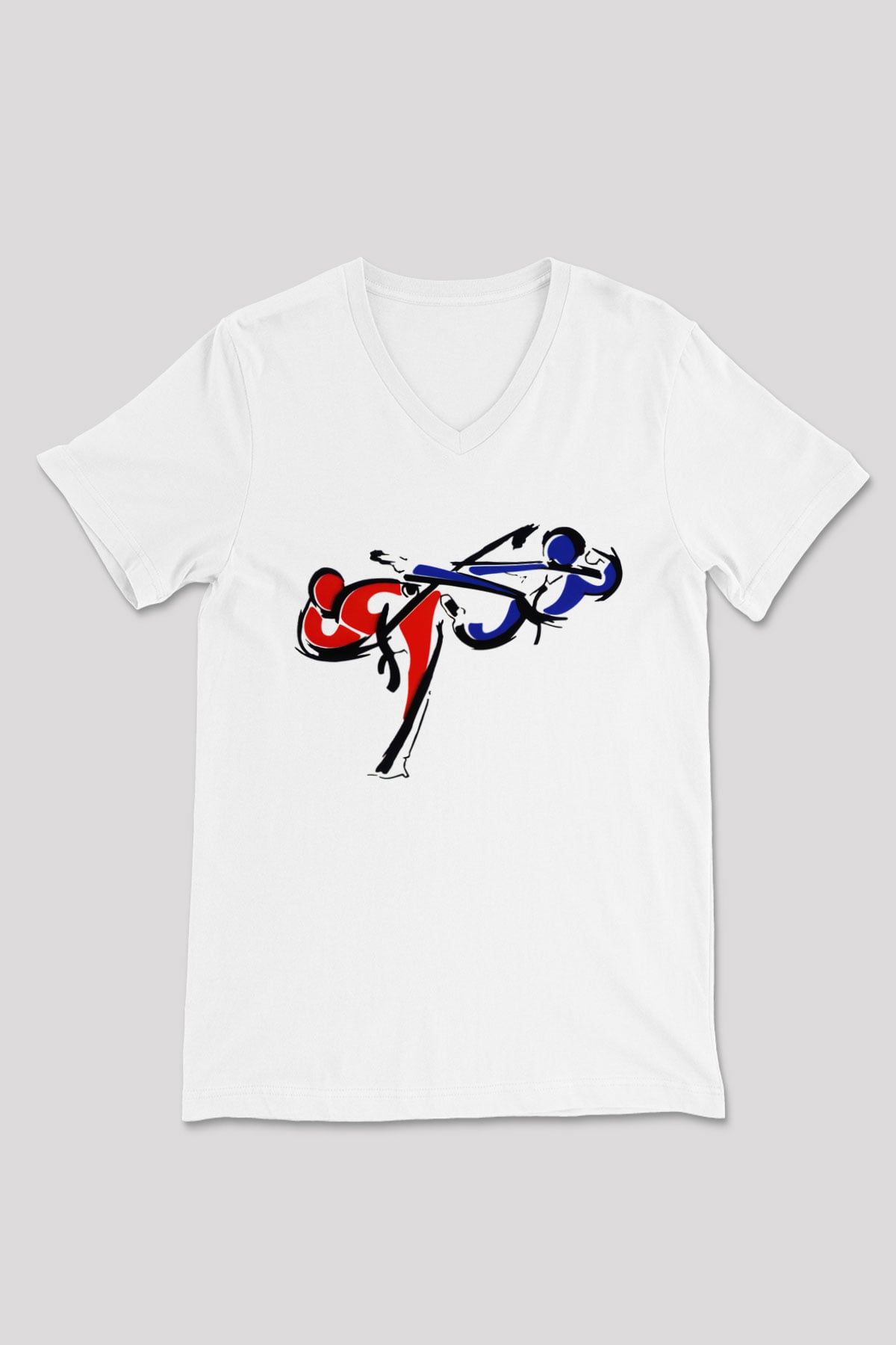 Taekwondo Beyaz Unisex V Yaka Tişört T-Shirt