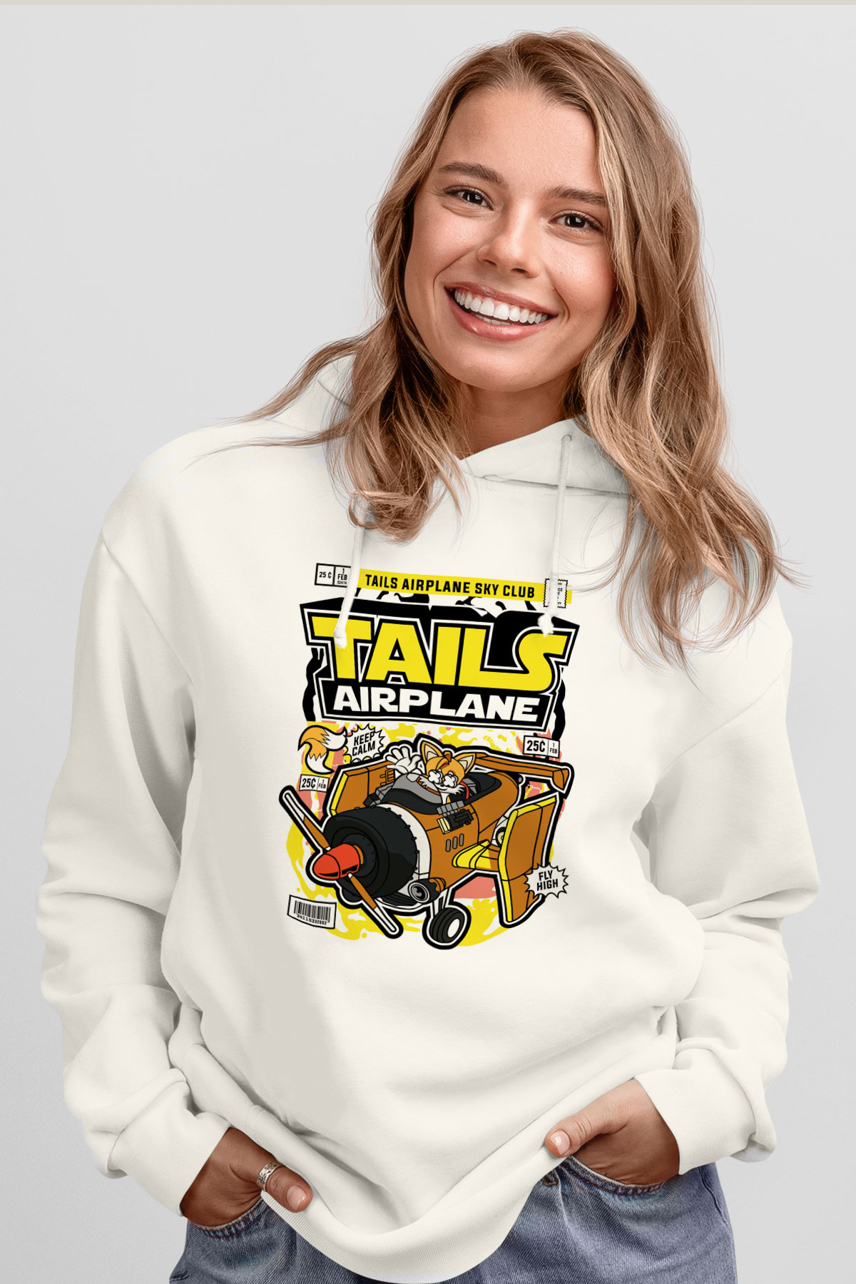 Tails Airplane  Baskılı Unisex Beyaz Hoodie
