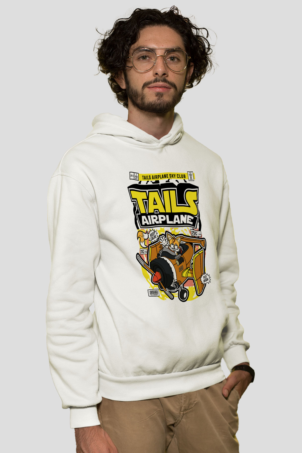 Tails Airplane  Baskılı Unisex Beyaz Hoodie